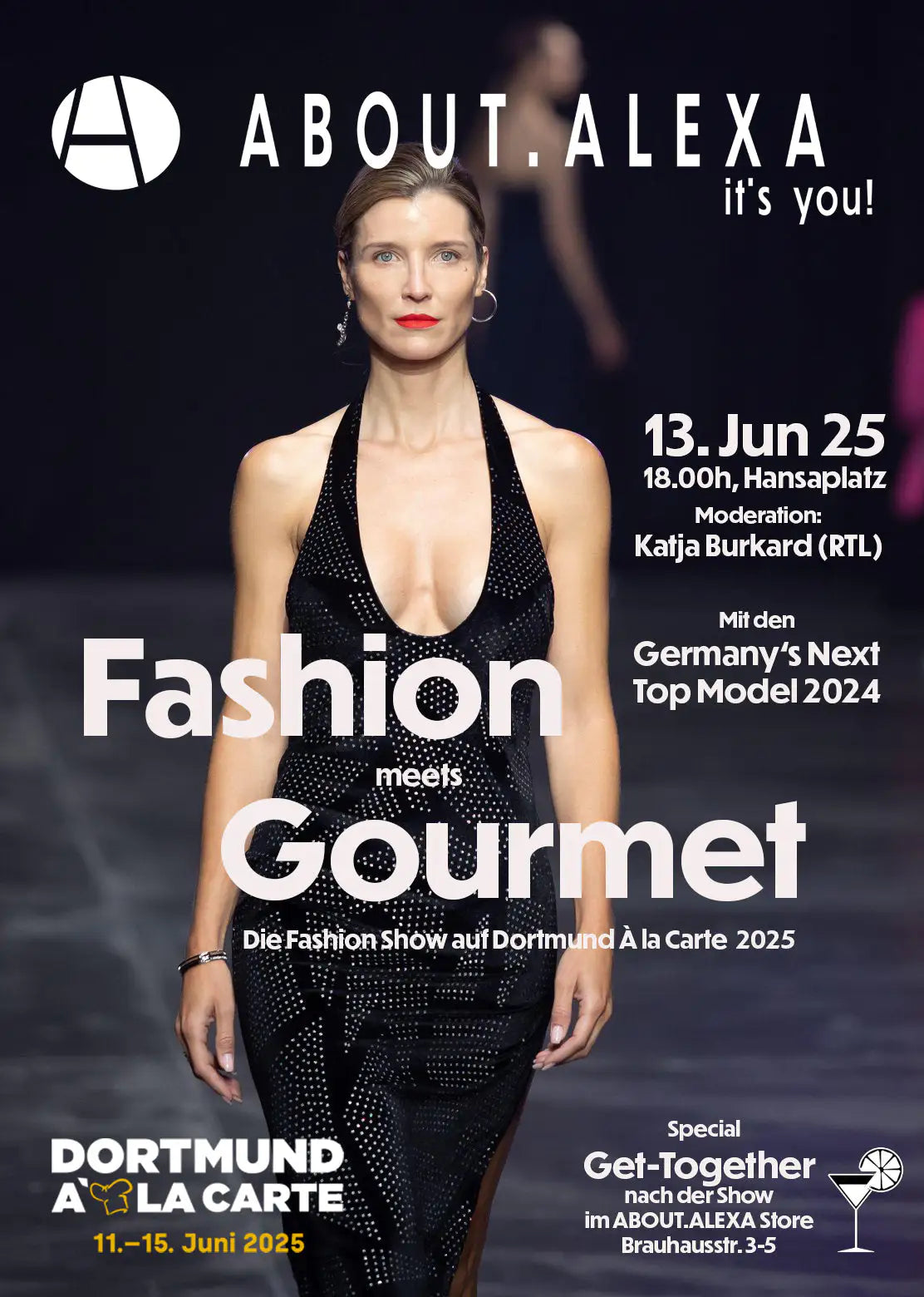 Plakat der ABOUT.ALEXA Fashion Show Fashion meets Gourmet bei Dortmund À la Carte am 13. Juni 2025