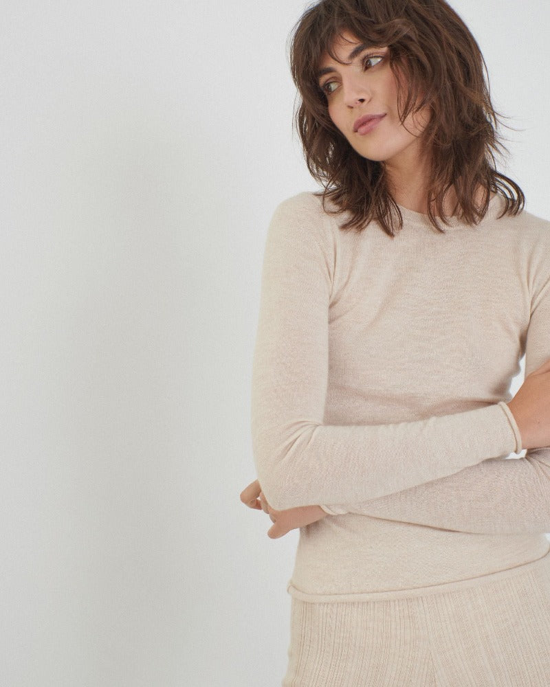 Rita, Ecru, Fine Cashmere Crew Neck