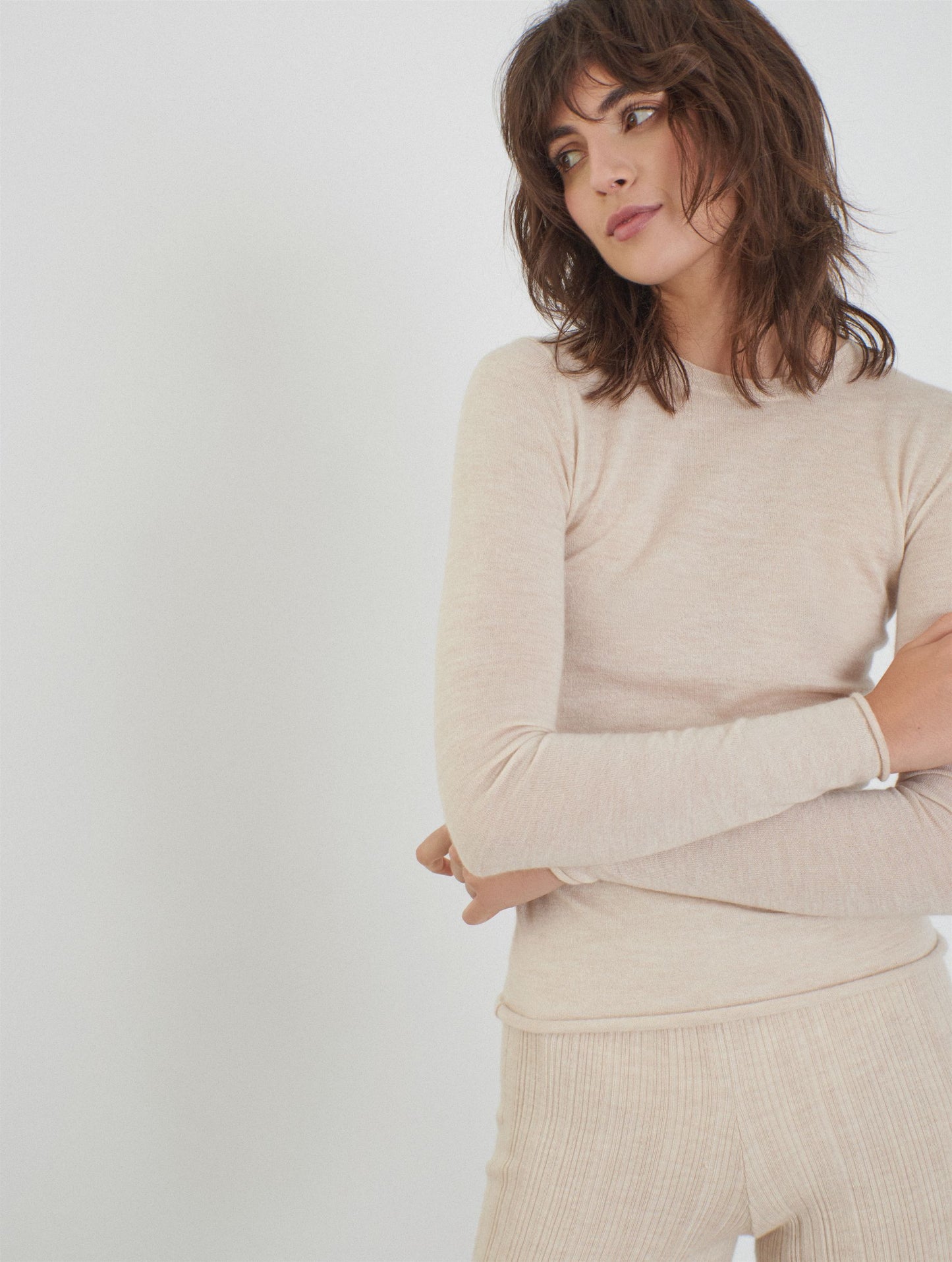 Rita, Ecru, Fine Cashmere Crew Neck