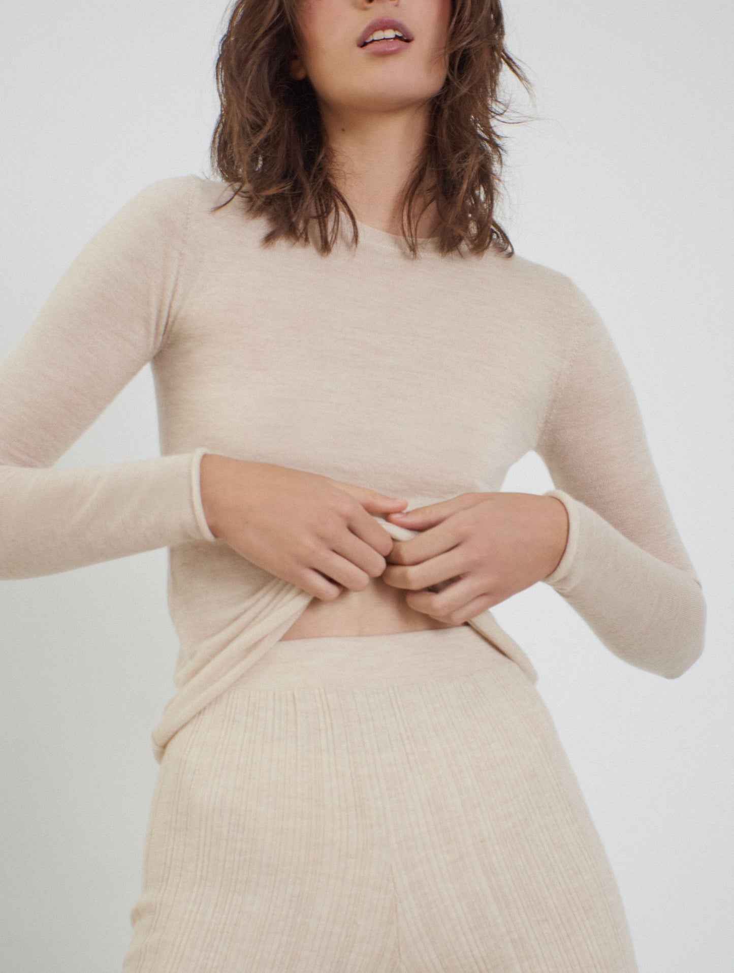 Rita, Ecru, Fine Cashmere Crew Neck
