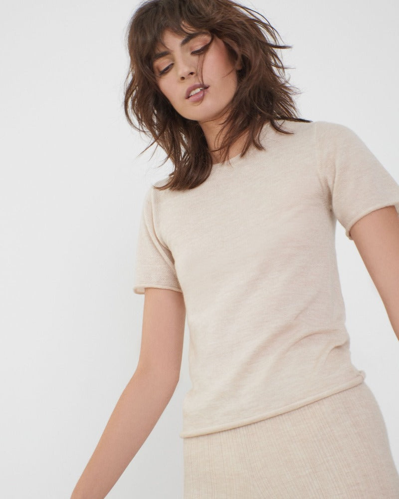 Belinda, Ecru, Fine Cashmere Tee