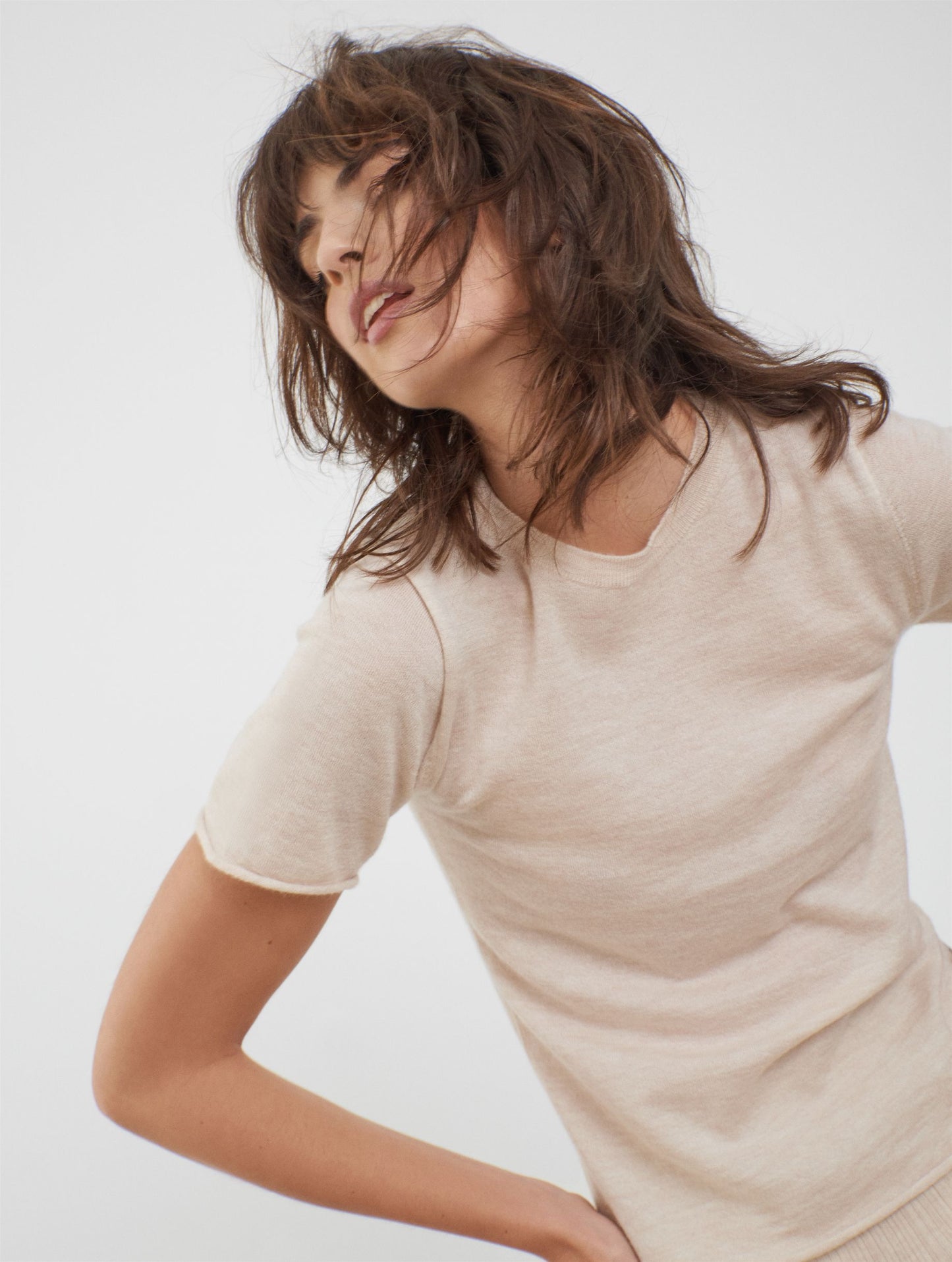 Belinda, Ecru, Fine Cashmere Tee