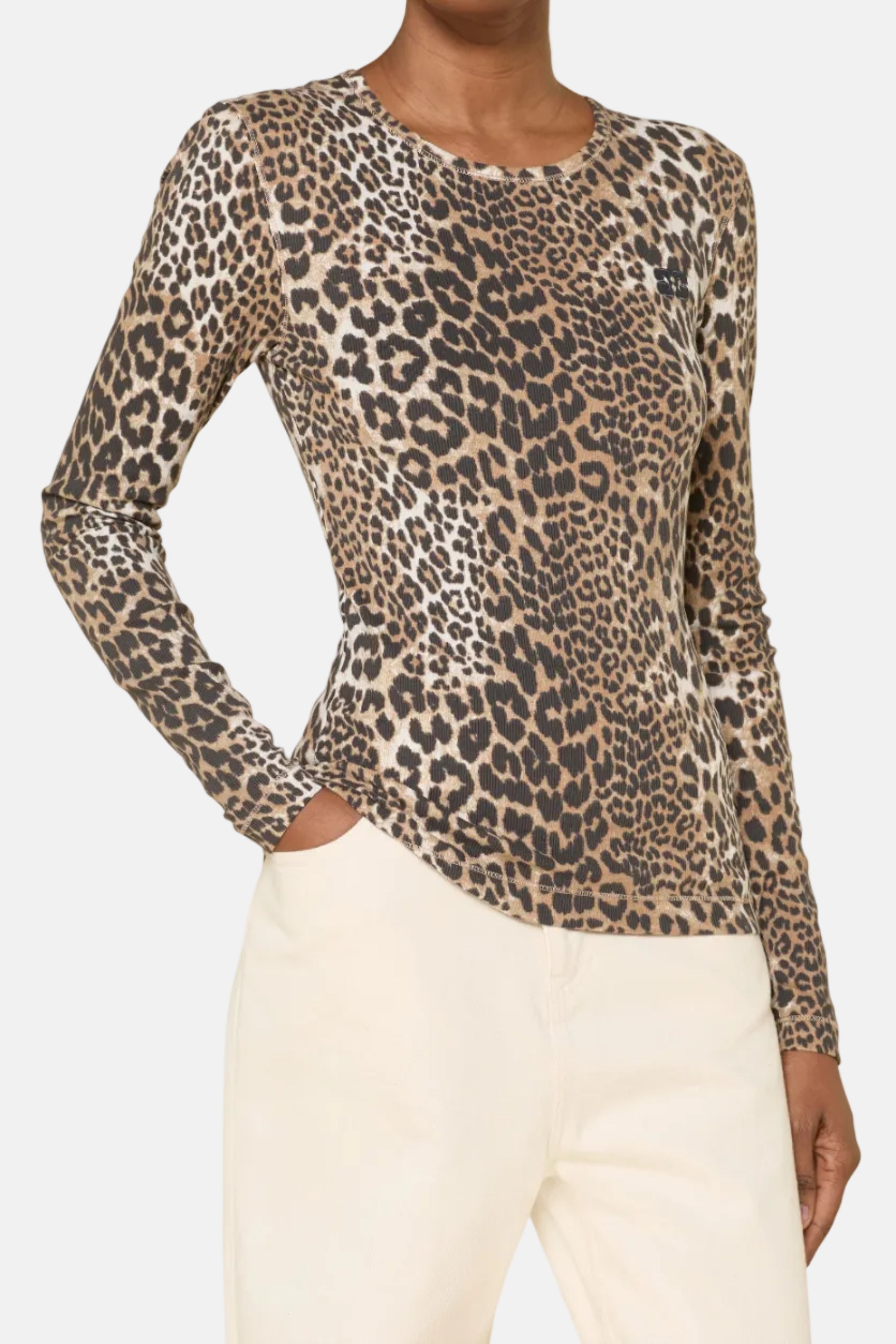 GANNI Soft Cotton Rib Leo, Almond Milk, Longsleeve