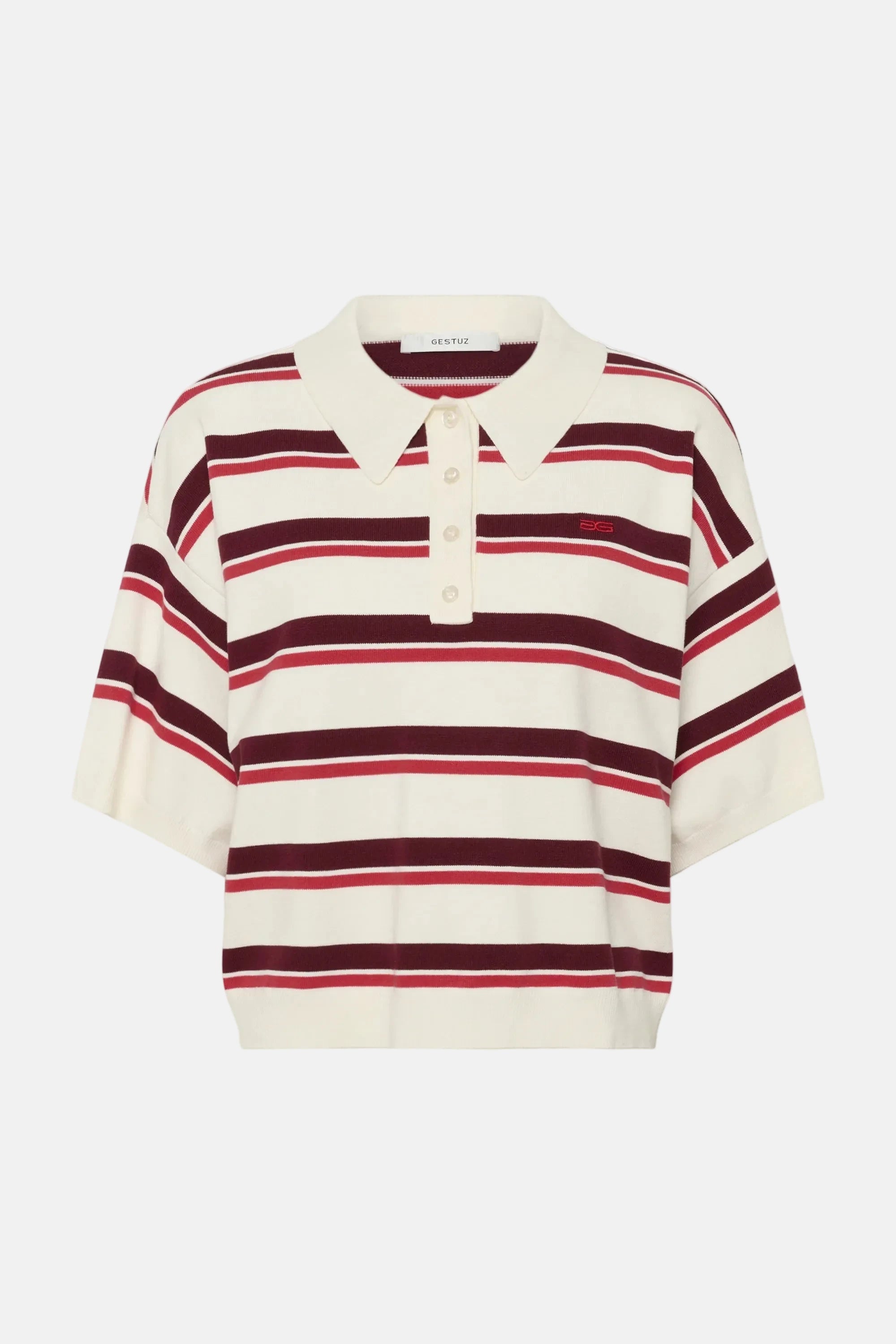 Gestuz Taia, Egret, Stripe Polo Pullover