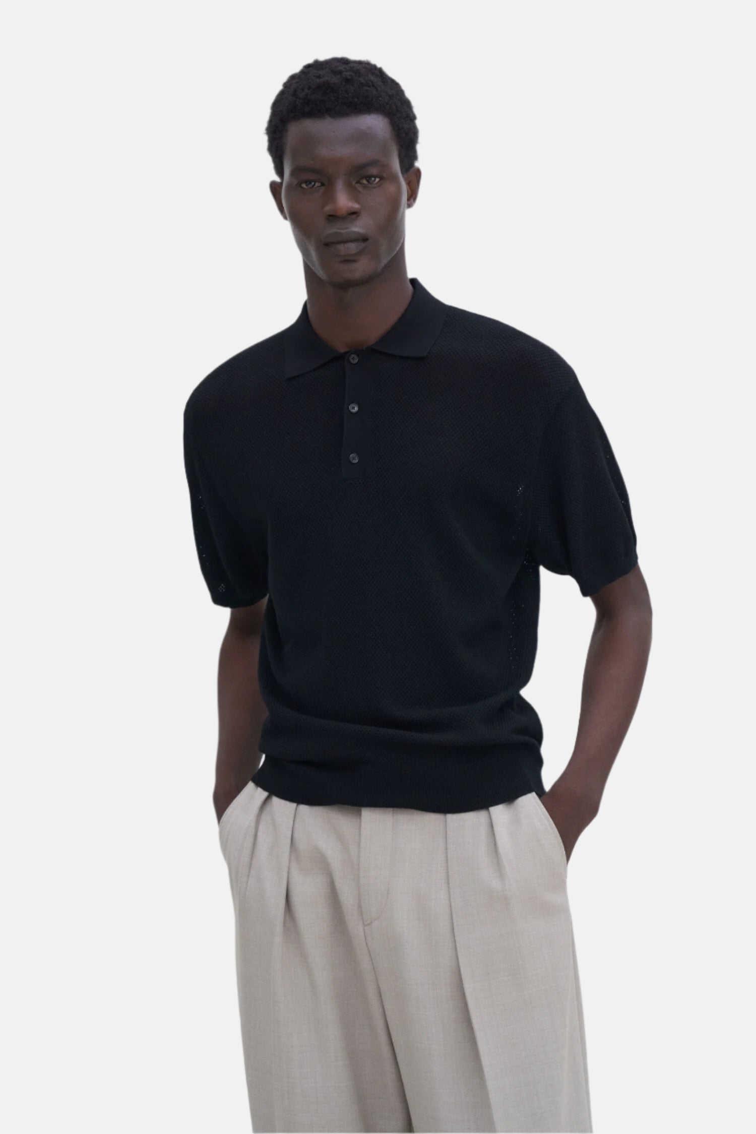 Filippa K Mesh Polo, Black, Polo Shirt