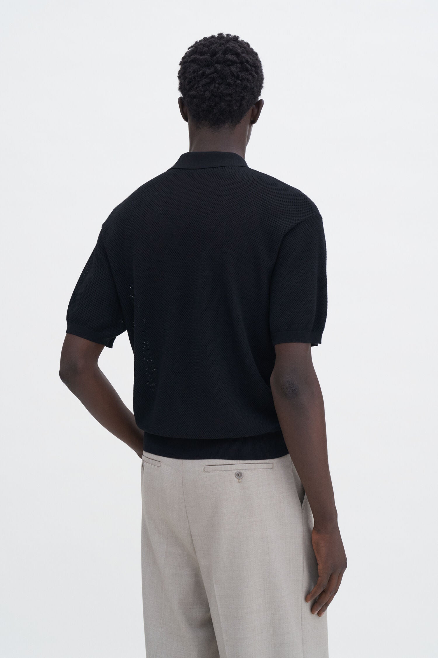 Filippa K Mesh Polo, Black, Polo Shirt