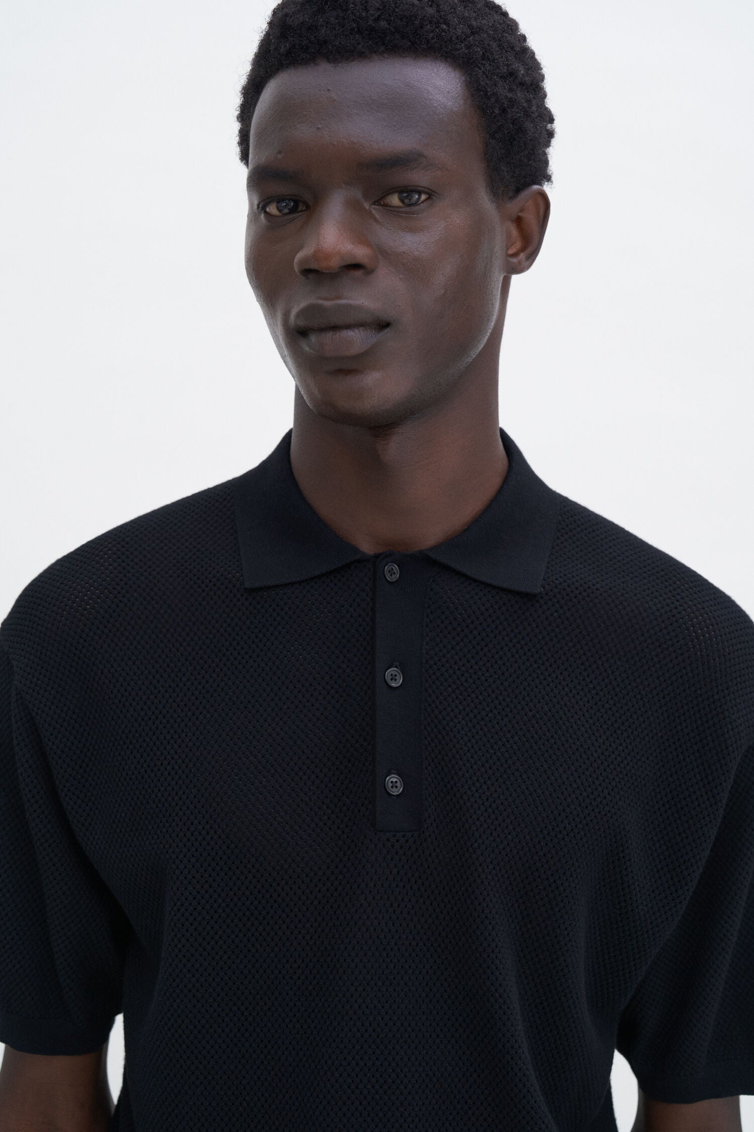 Filippa K Mesh Polo, Black, Polo Shirt