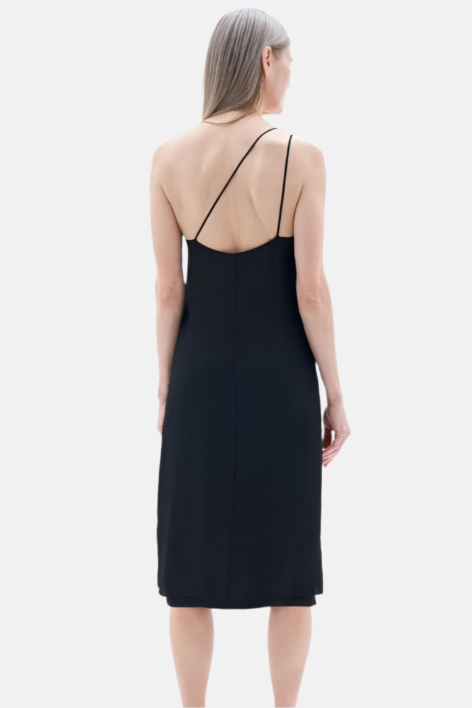 Asymmetric seersucker, black, dress