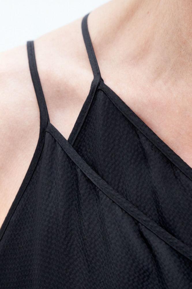 Asymmetric seersucker, black, dress