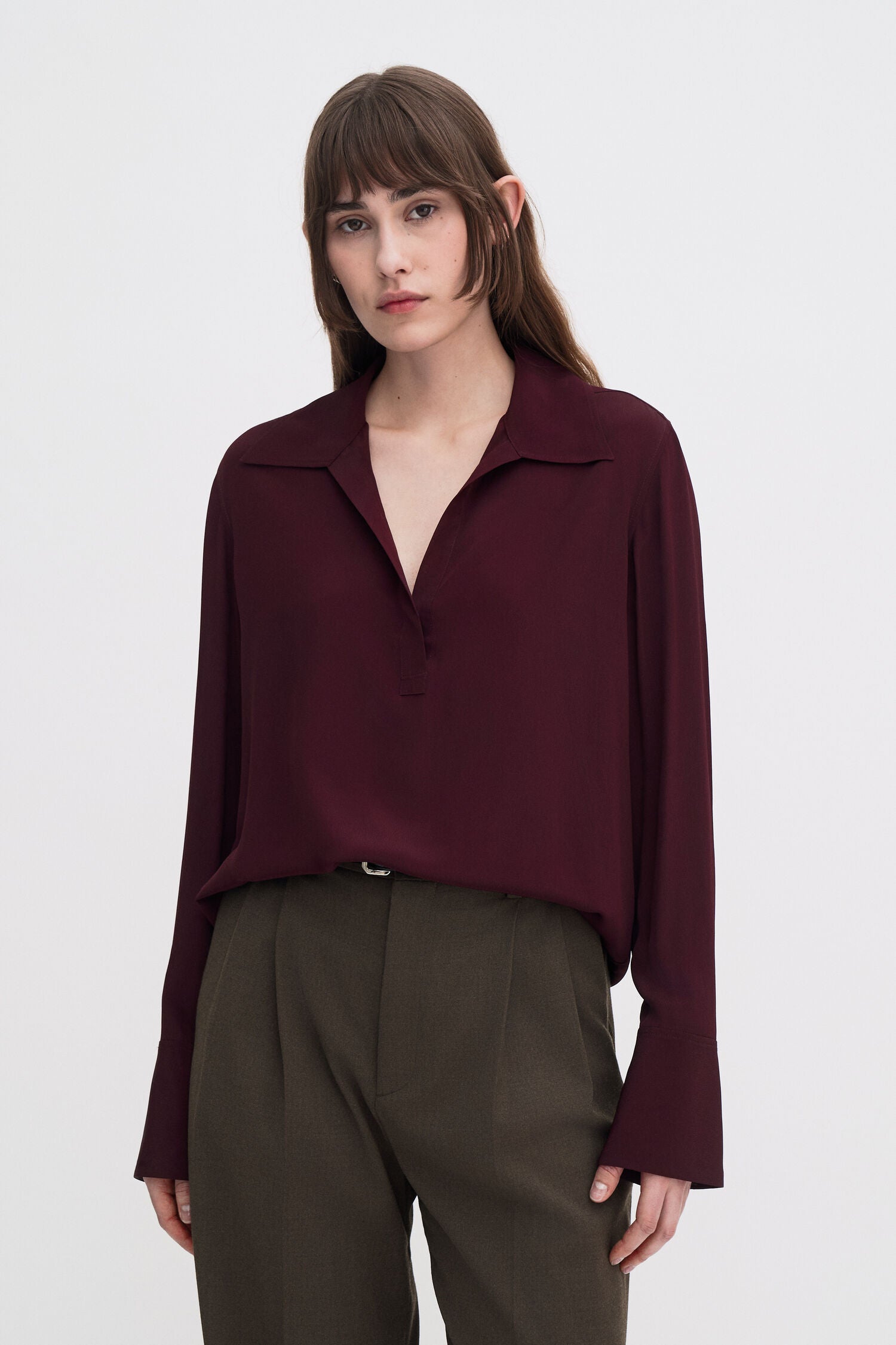 Filippa K, Dark Burgundy, Half Placket Blouse