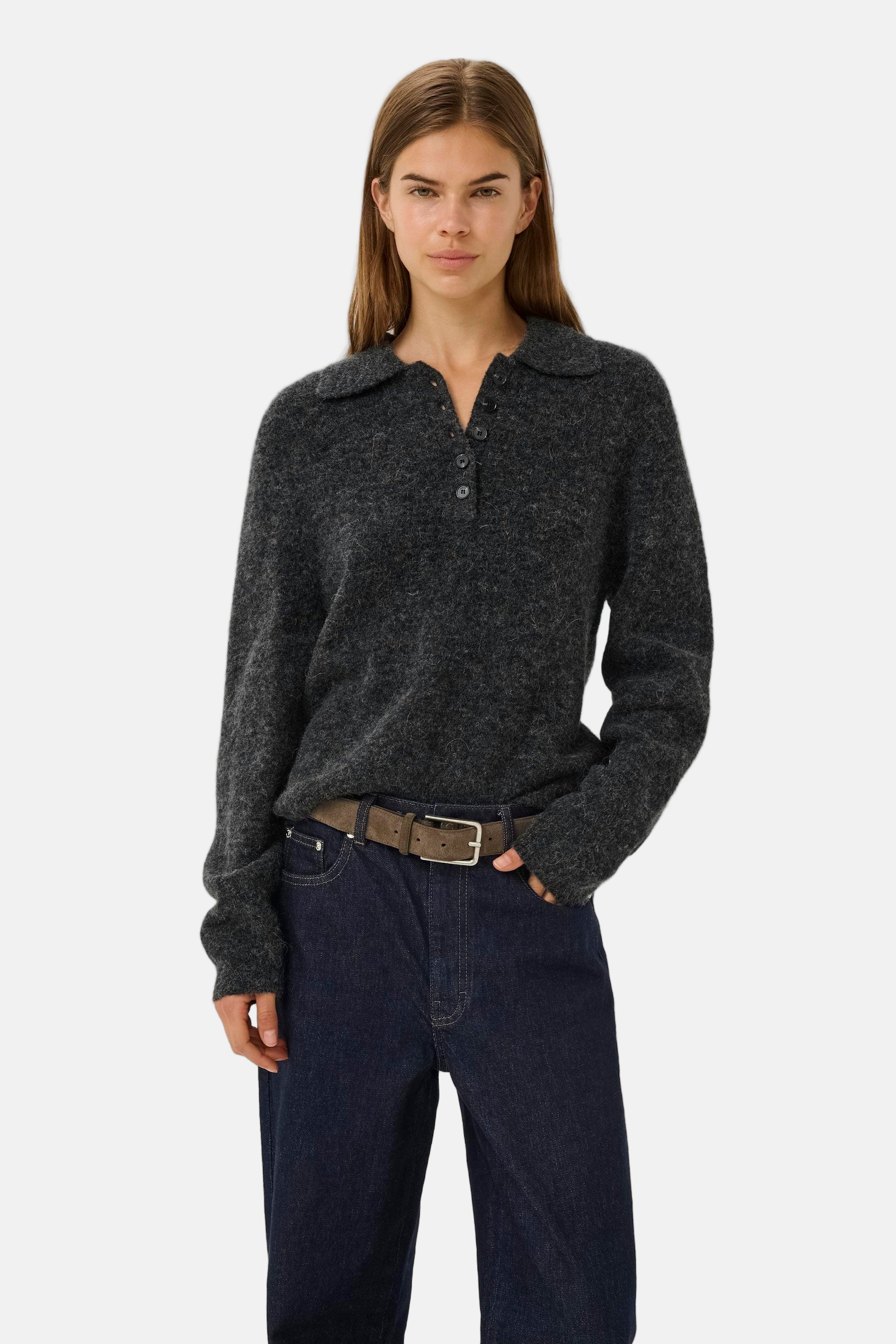Gestuz Alpha, Charcoal Melange, Polo Pullover