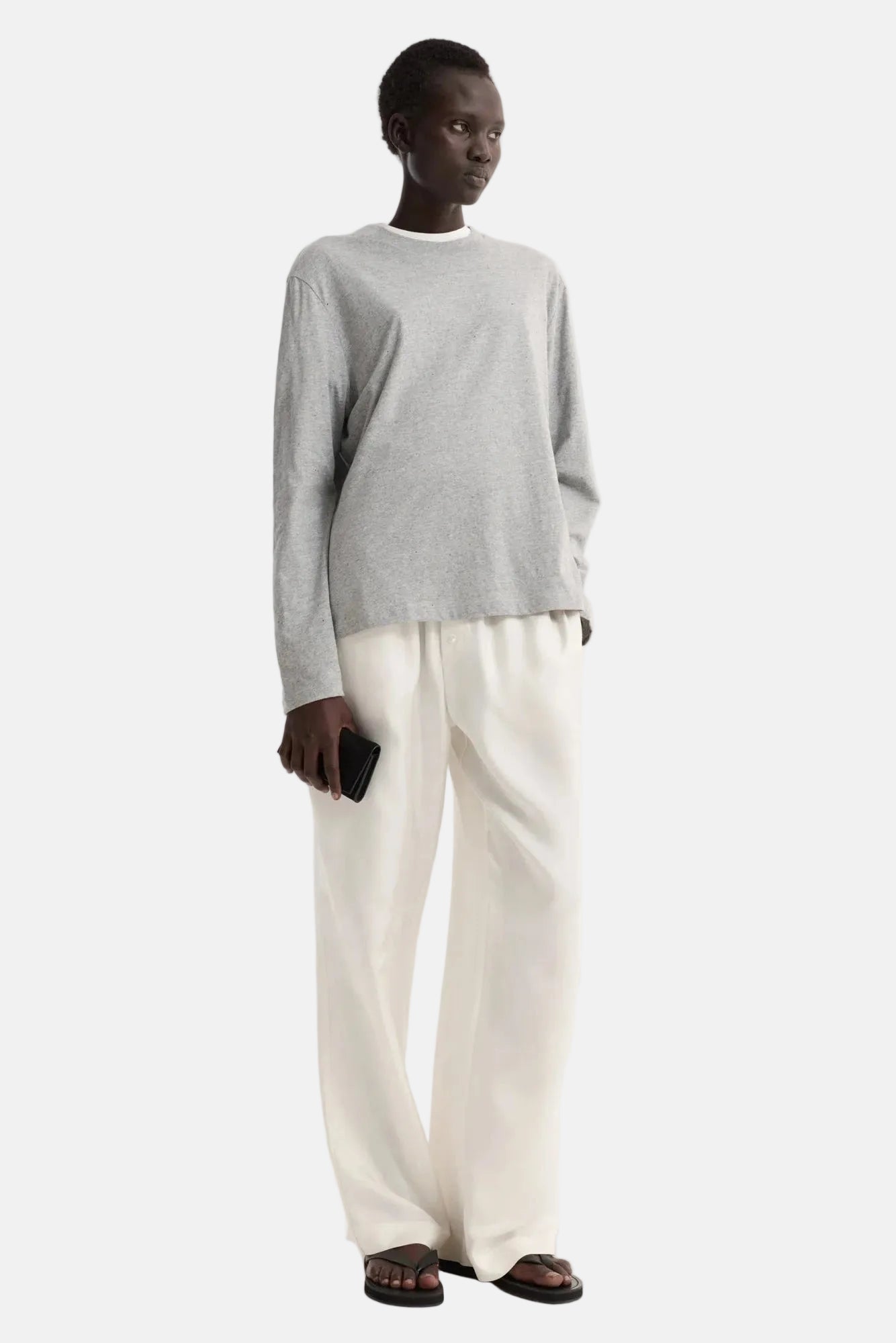 Róhe, Slub, light grey melange, Langarm