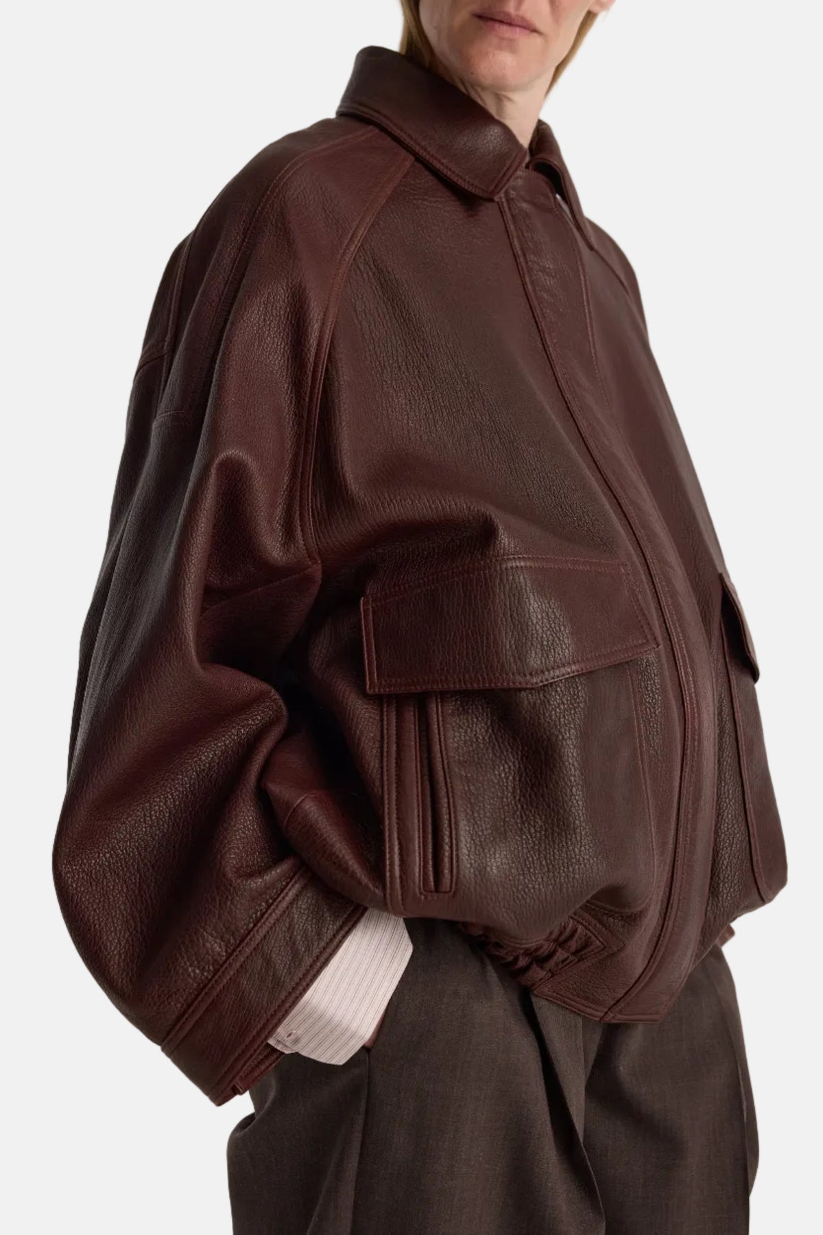 Róhe Grain Leather Aviator Jacke in Chestnut, Ansicht 4
