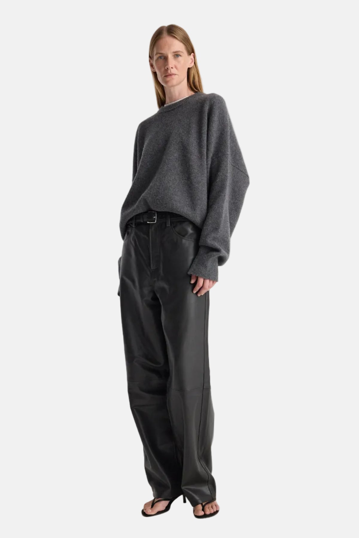 Róhe Bruun Leather Baggy Hose in Anthracite, Ansicht 2