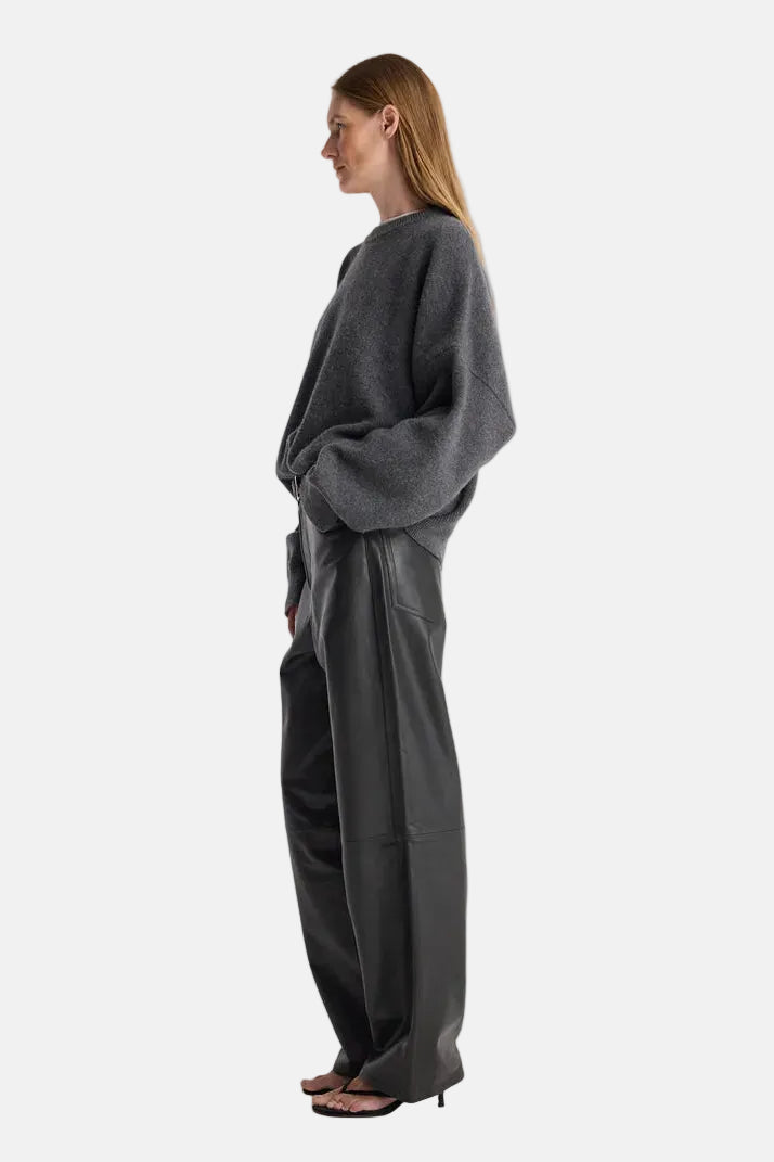 Róhe Bruun Leather Baggy Hose in Anthracite, Ansicht 3