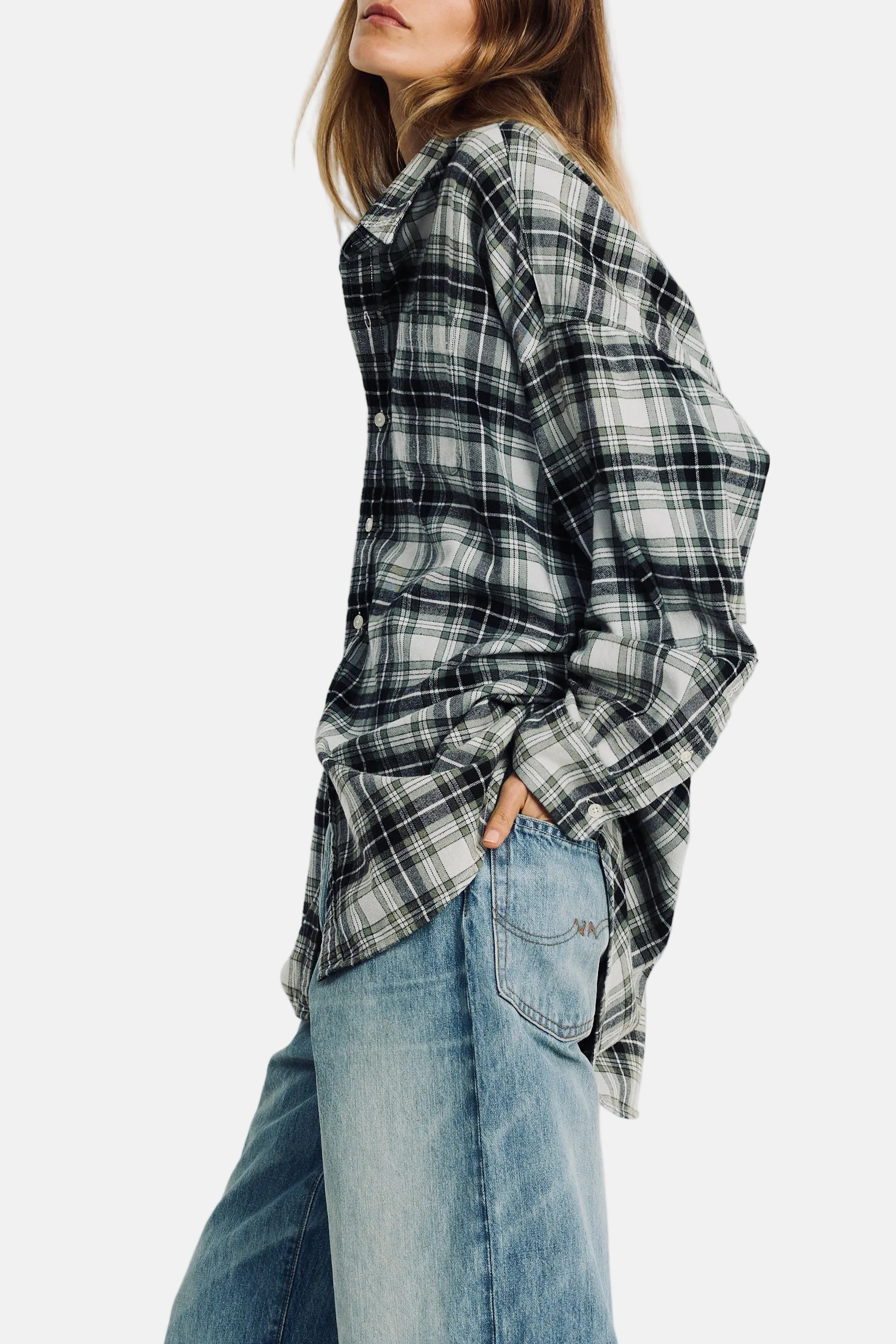 Denimist Button Front Shirt, Green/Ecru Plaid, Hemd