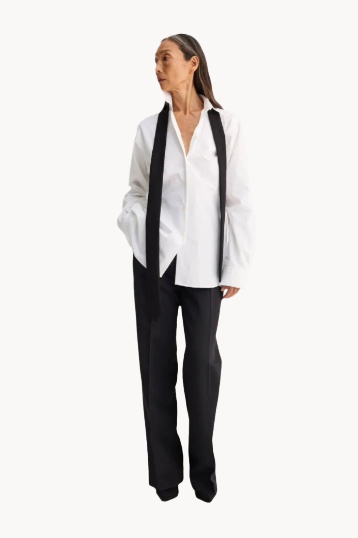Detachable Tie, Optic White, blouse
