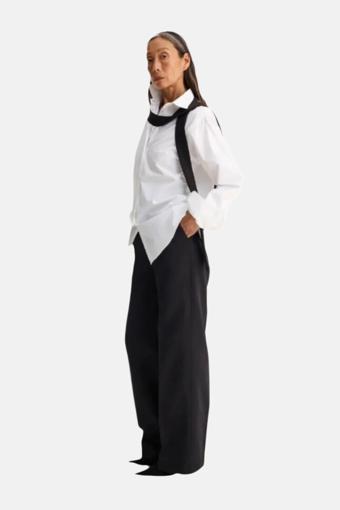 Detachable Tie, Optic White, blouse