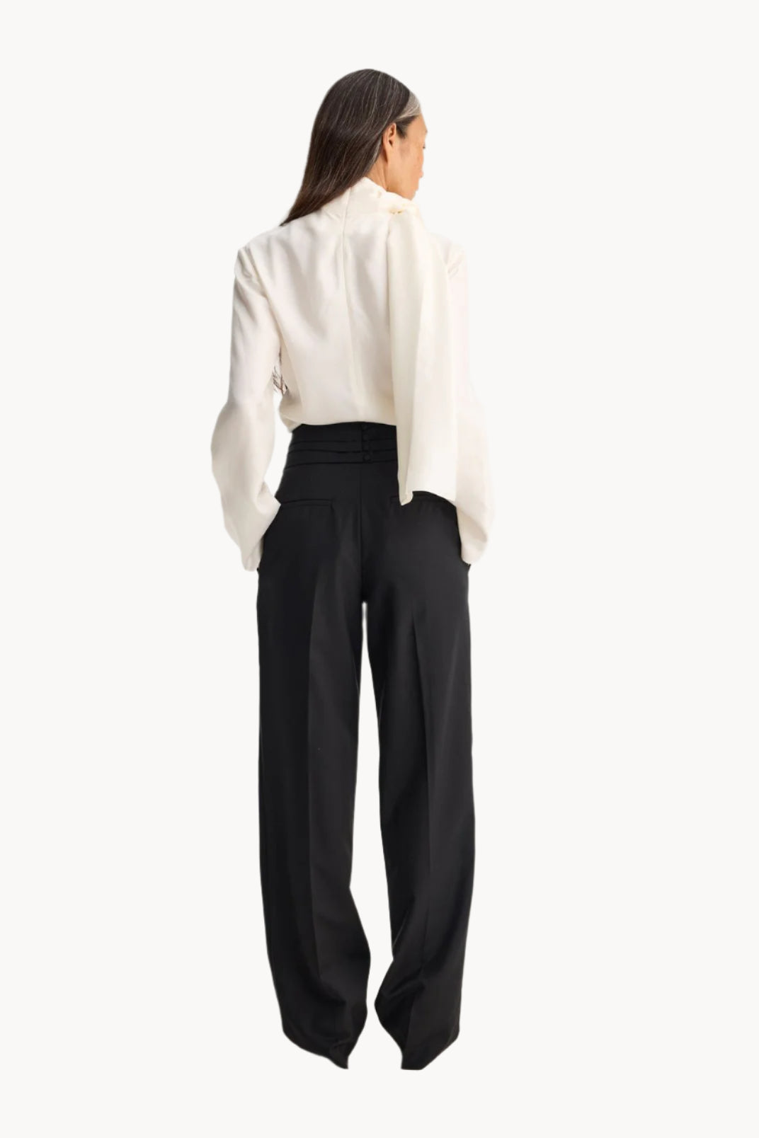 High-waist cumberband, black, trousers