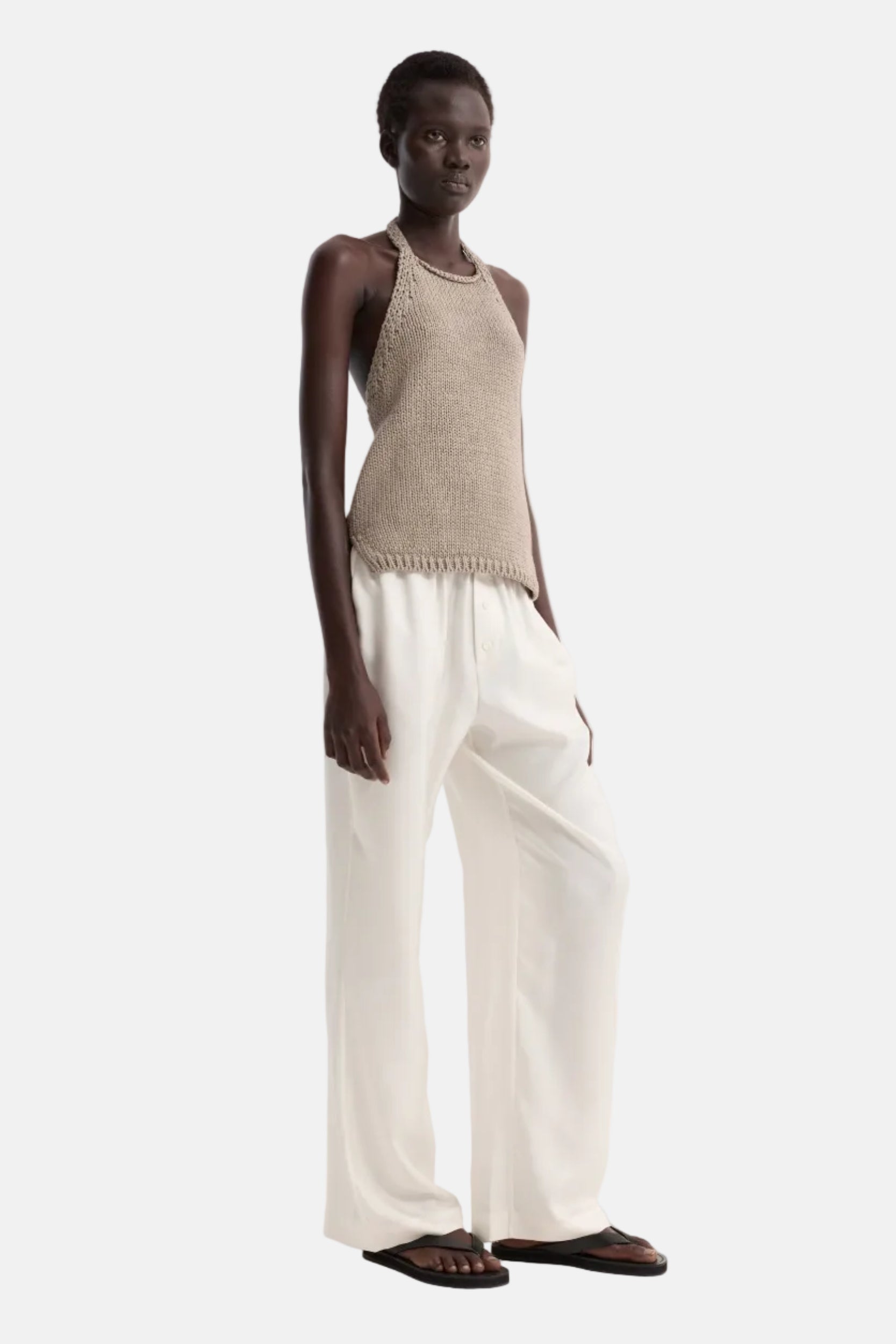 Róhe, Chunky Knit Halter, Stone, Top