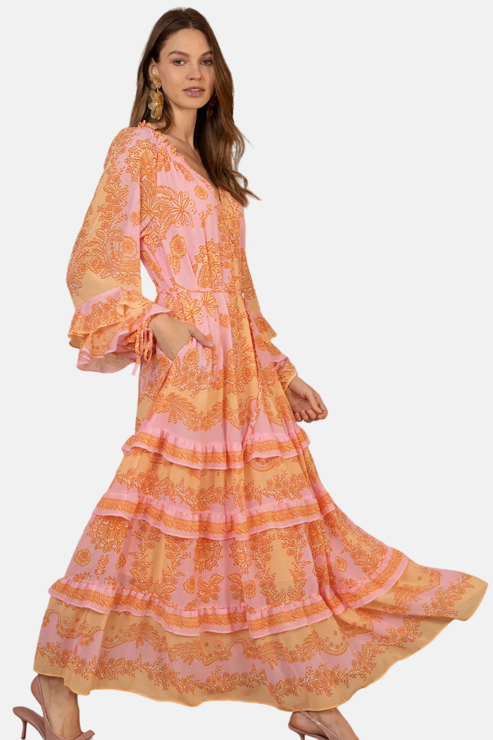 Hale Bob Elisabeth Chiffon, Pink, Maxikleid