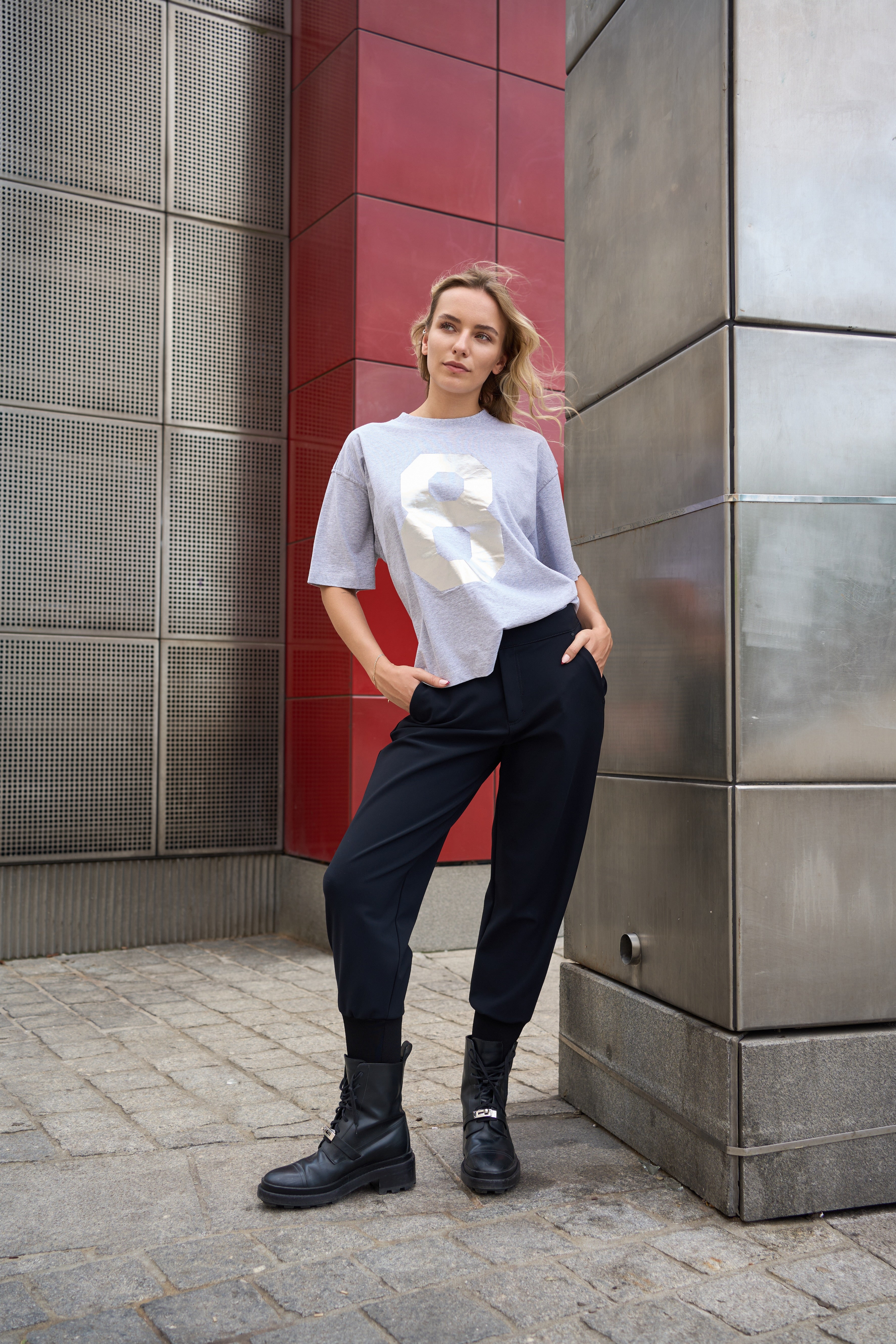 8PM Flora, Perlgrau / Silber, Cropped Shirt