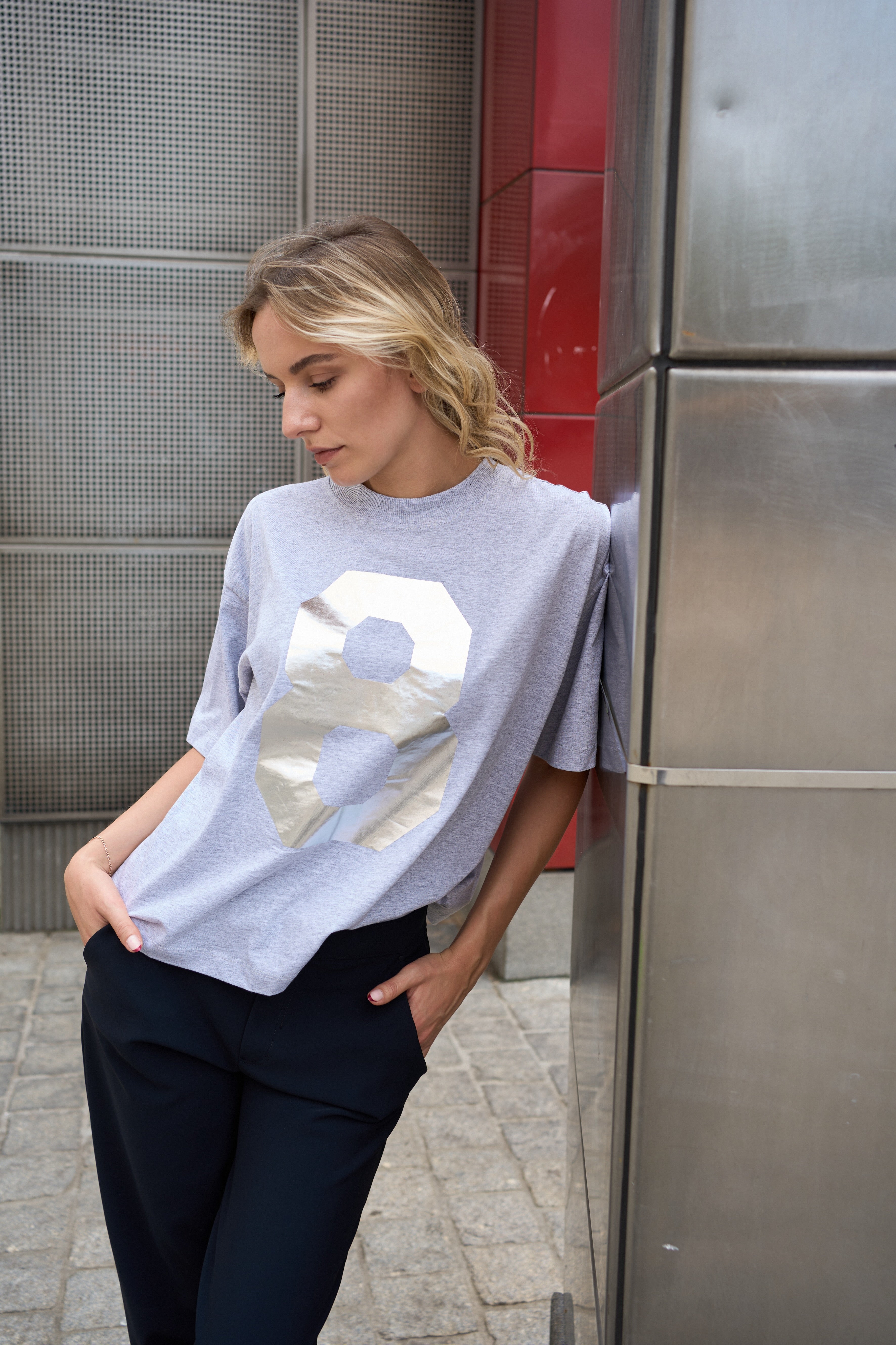 8PM Flora, Perlgrau / Silber, Cropped Shirt