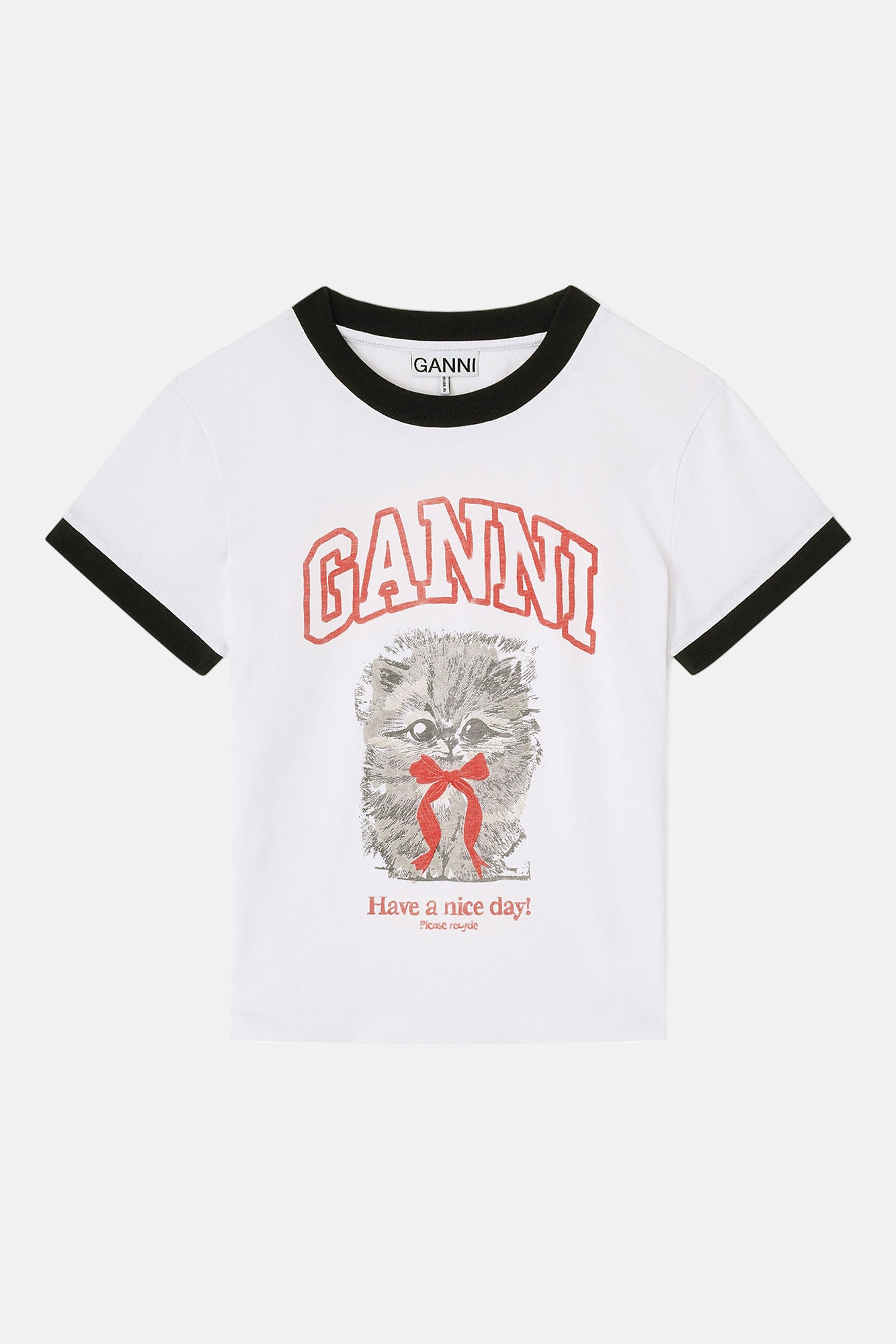 GANNI Margot Kitty Print Jersey, Bright White, T-Shirt