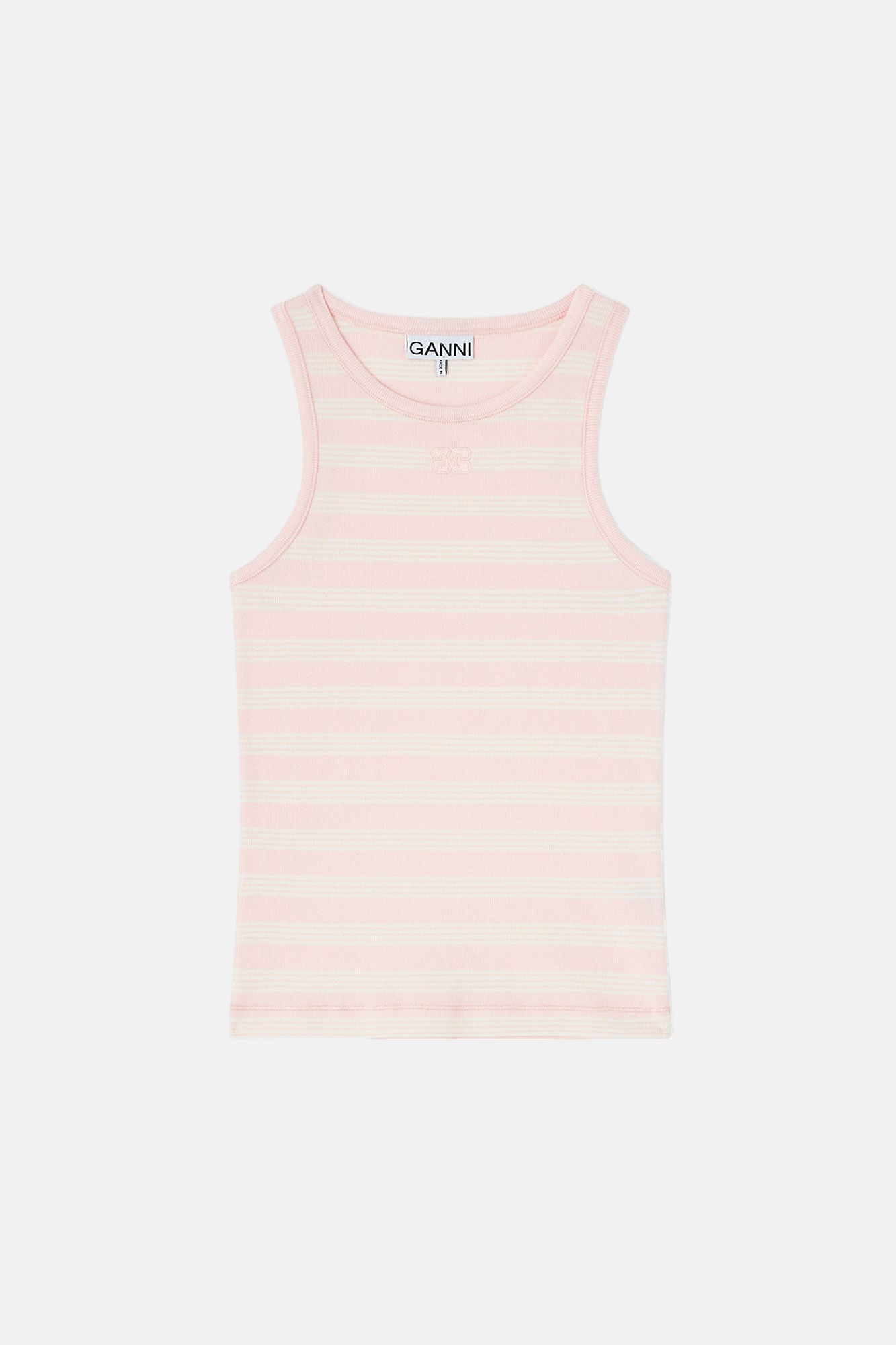 GANNI Soft Cotton Rib Tanktop in Chalk Pink, gerippter Jersey, Slim Fit aus Organic Cotton.