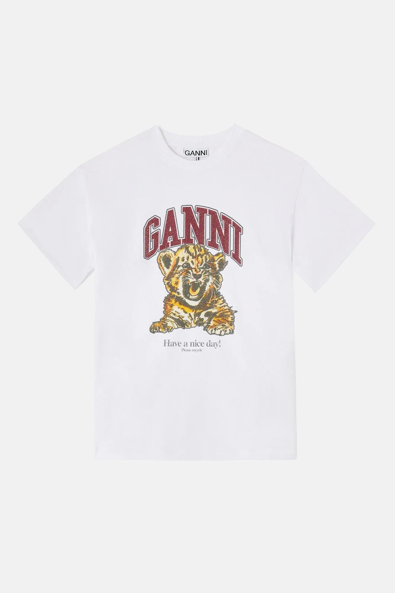 GANNI Cotton Jersey Baby Tiger Print, Bright White, T-Shirt
