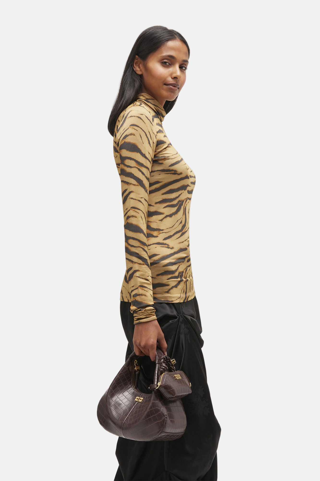 GANNI Hobo Mini Croco, Choco, Tasche