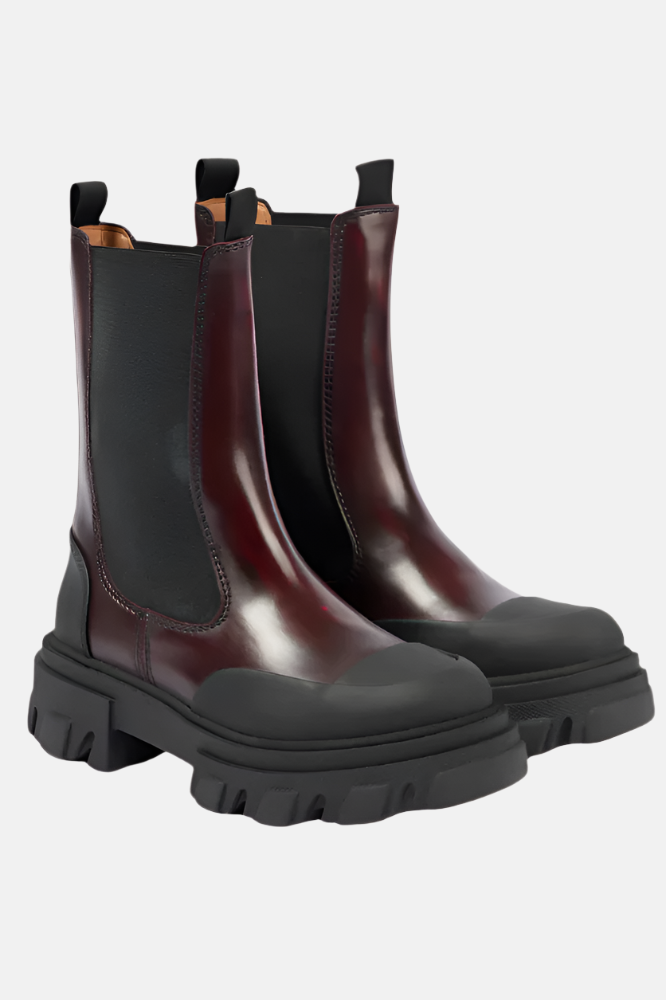 GANNI Mid Chelsea, Black/Burgundy, Boots