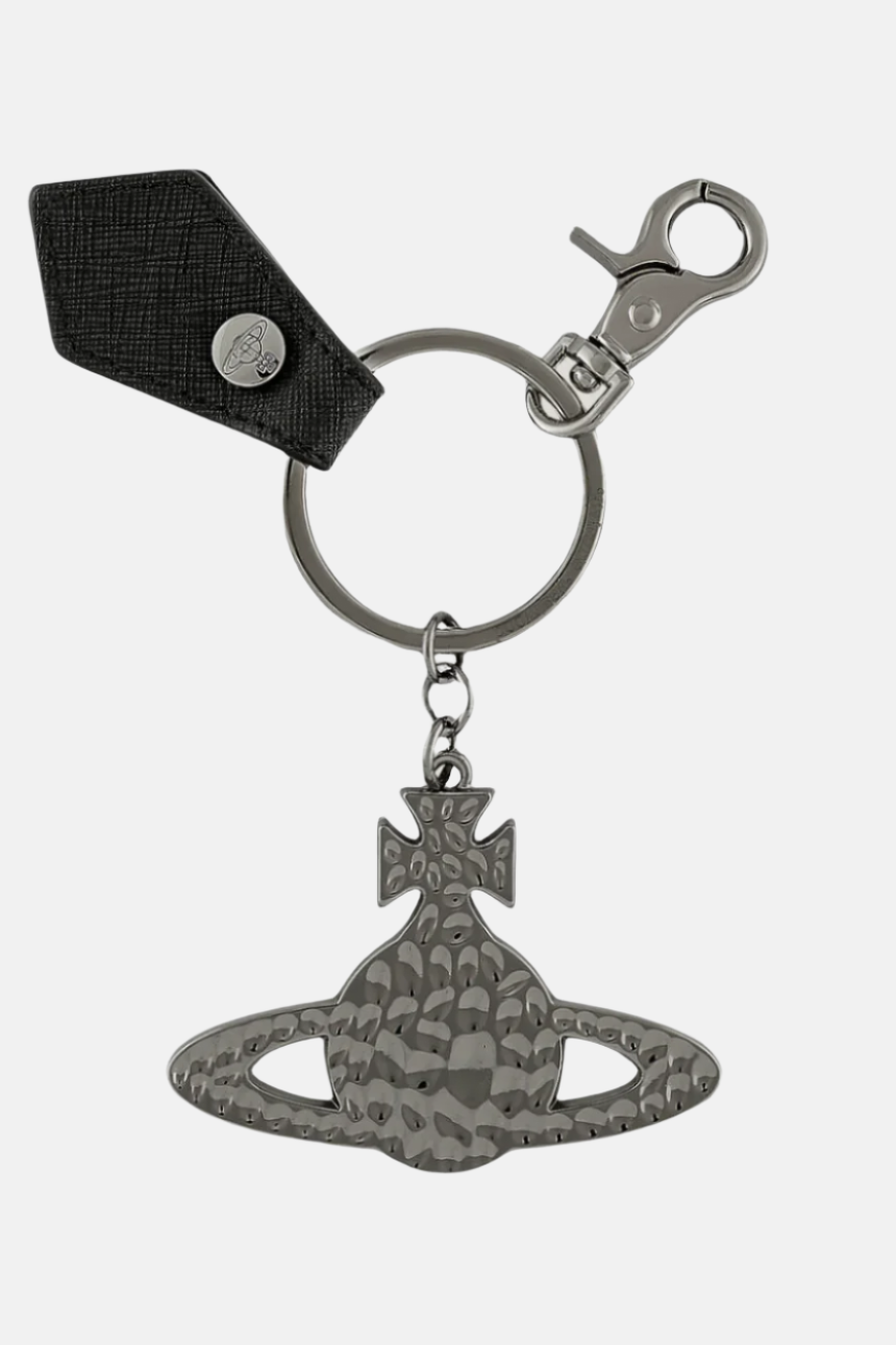 Hammered orb silver, Black Saffiano, pendant