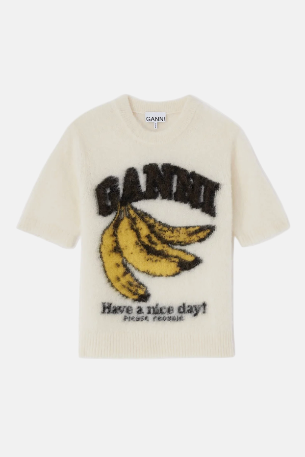 GANNI Brushed Alpaca, Egret, Graphic Shirt