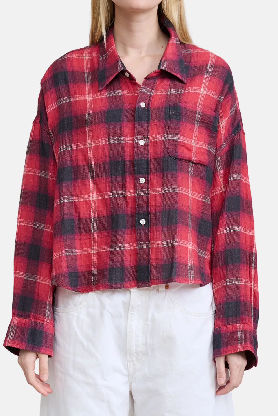 Denimist Bailey, Red Black Plaid, Cropped Shirt