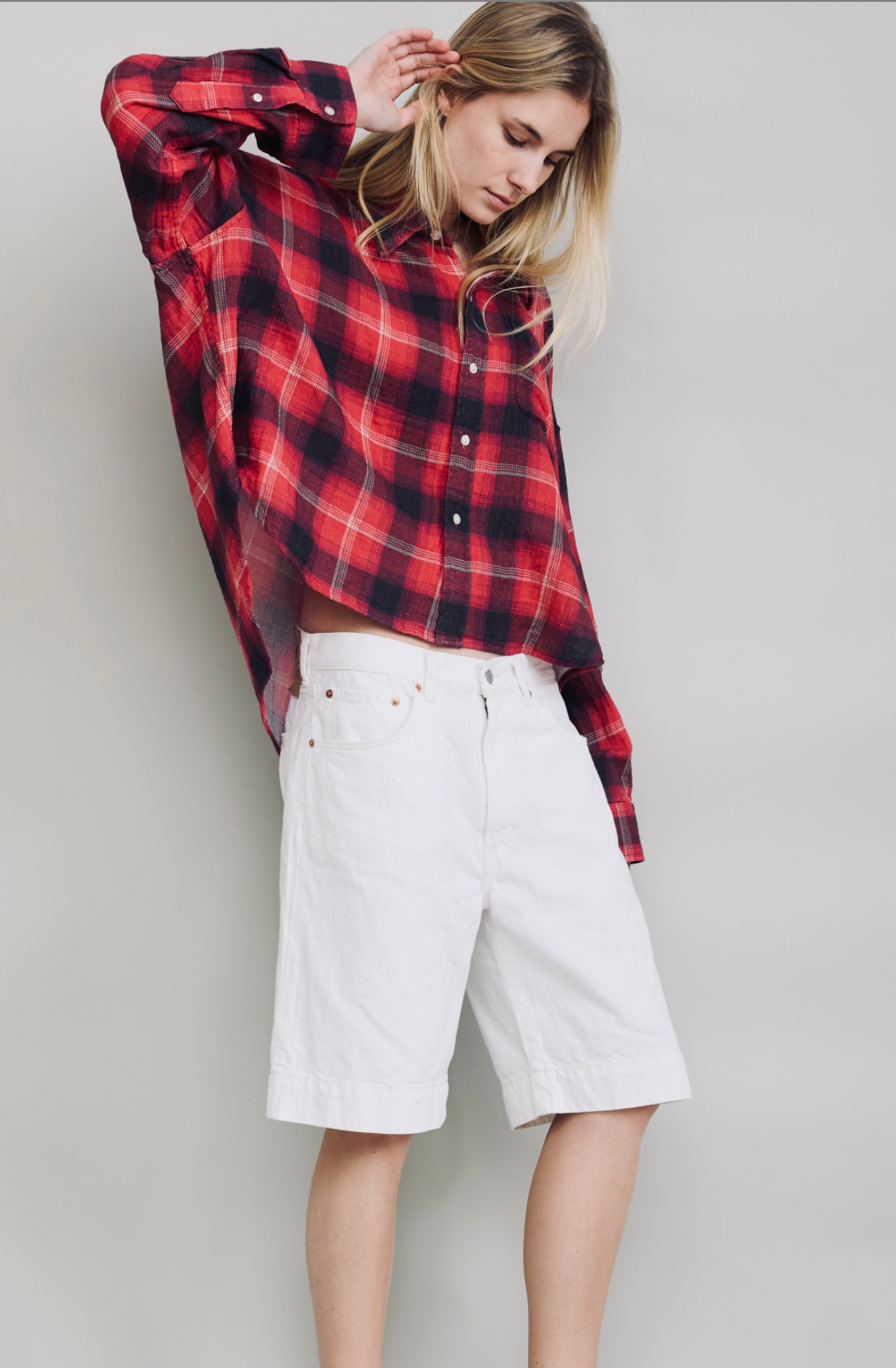 Denimist Bailey, Red Black Plaid, Cropped Shirt