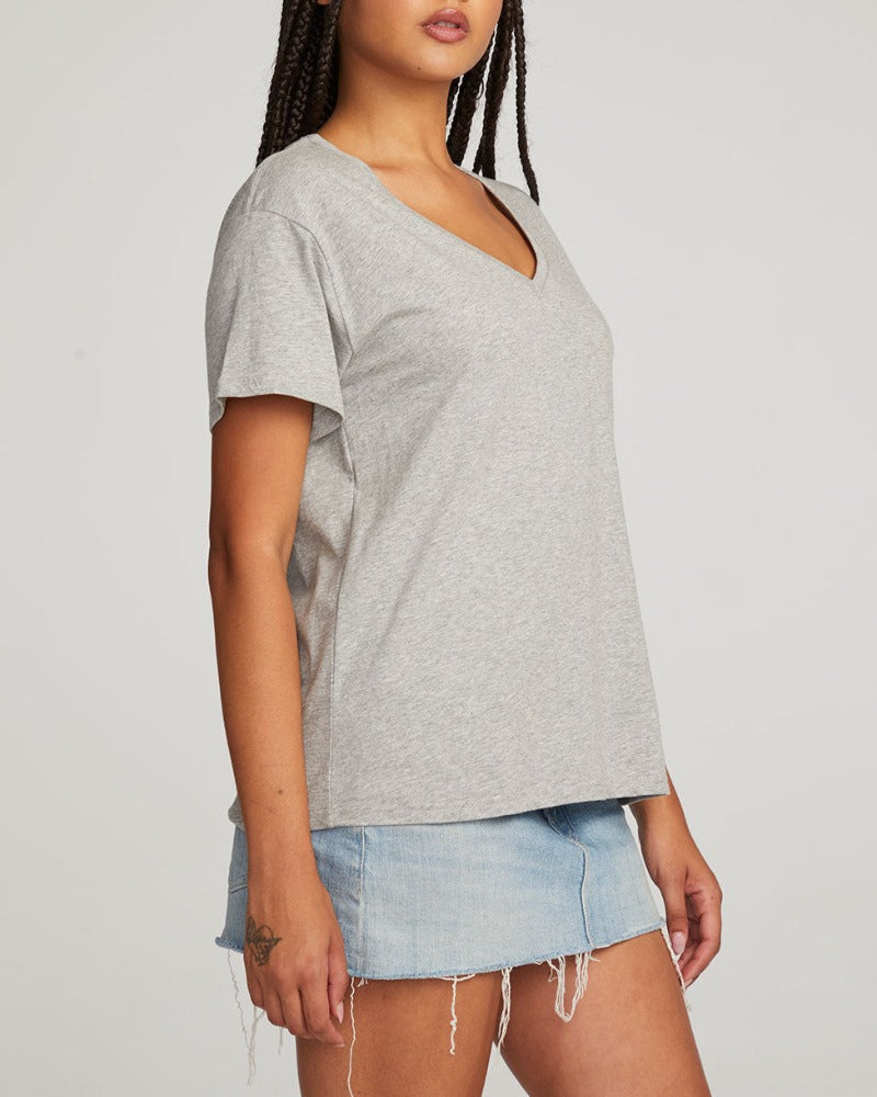 Chaser Short Sleeve, Grey, V Neck Tee