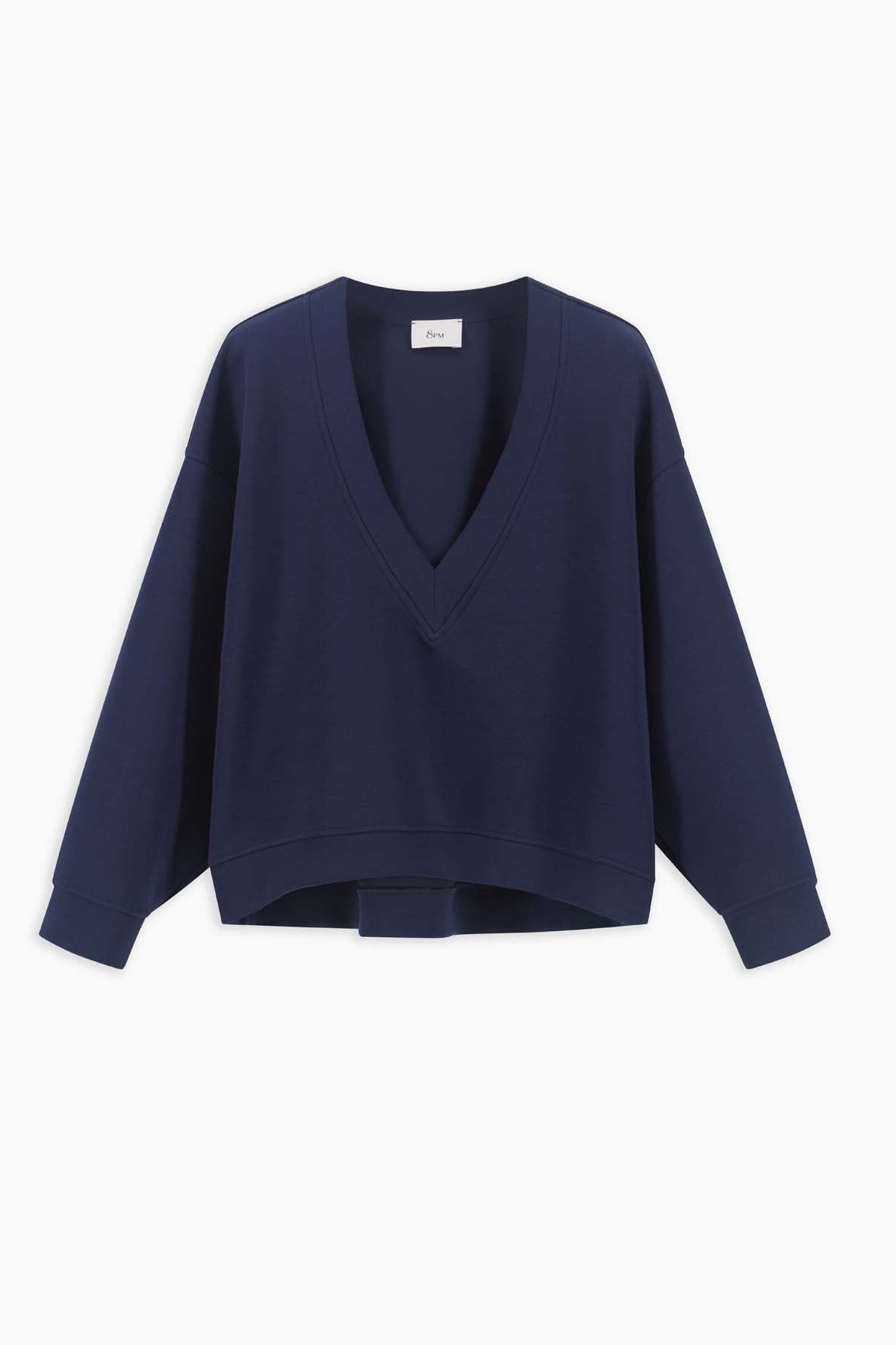 8PM Ravello Sweatshirt in Blau mit V-Ausschnitt, moderne relaxed Silhouette.