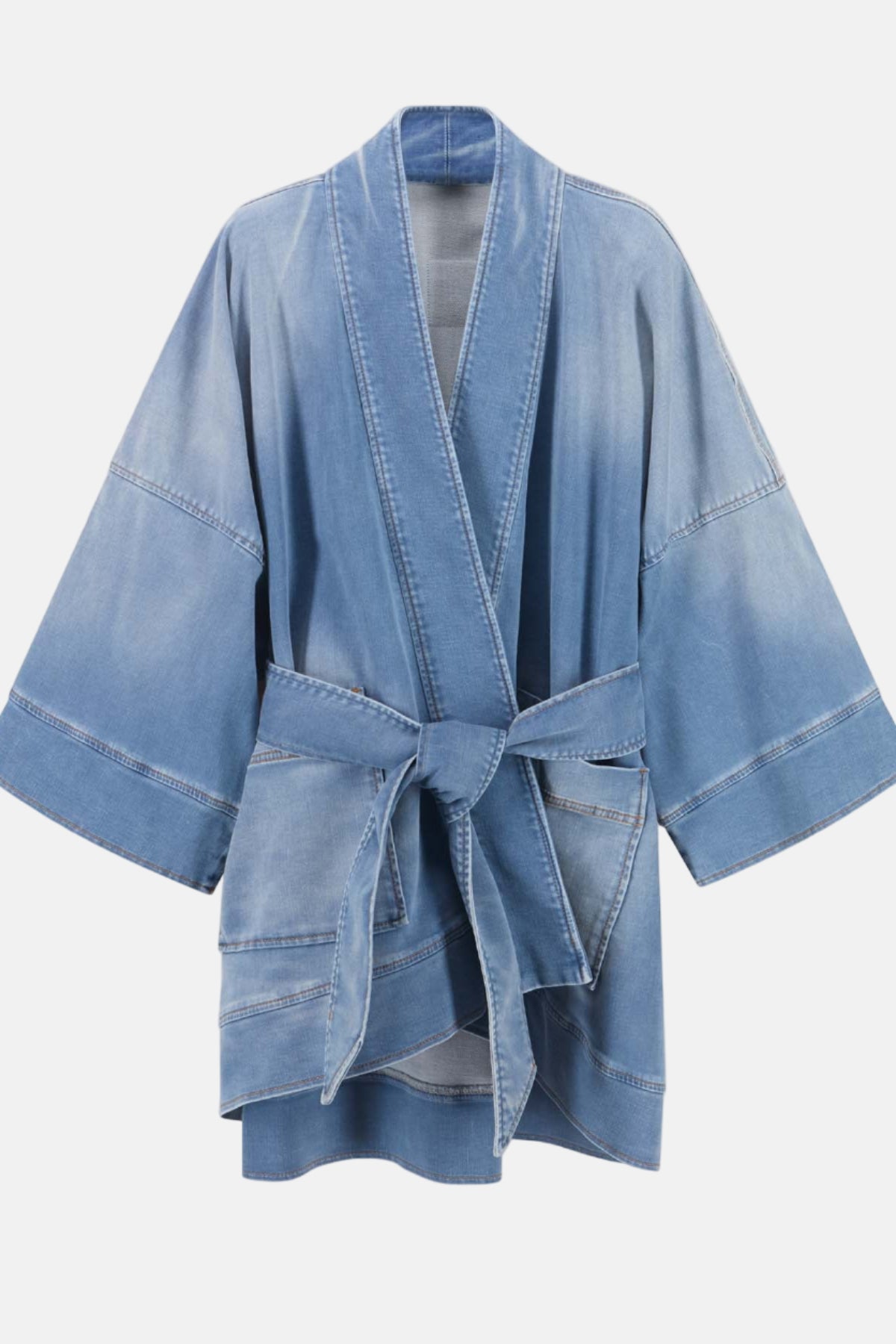 8PM Alghero Denim Kimono Jacket – Relaxed Fit, Bindegürtel, Designer Denim Jacke