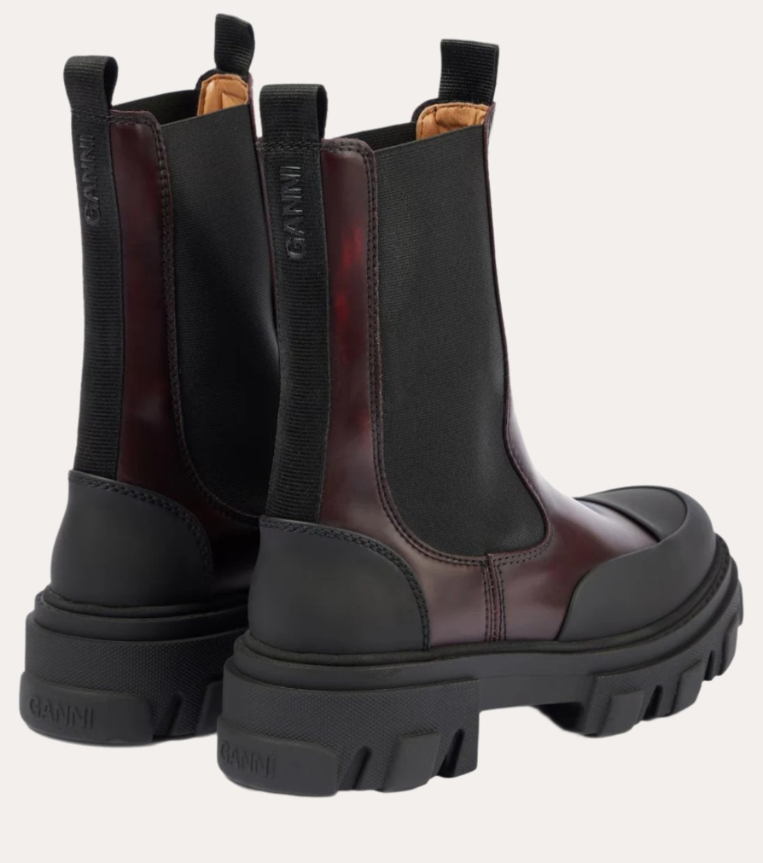 GANNI Mid Chelsea, Black/Burgundy, Boots