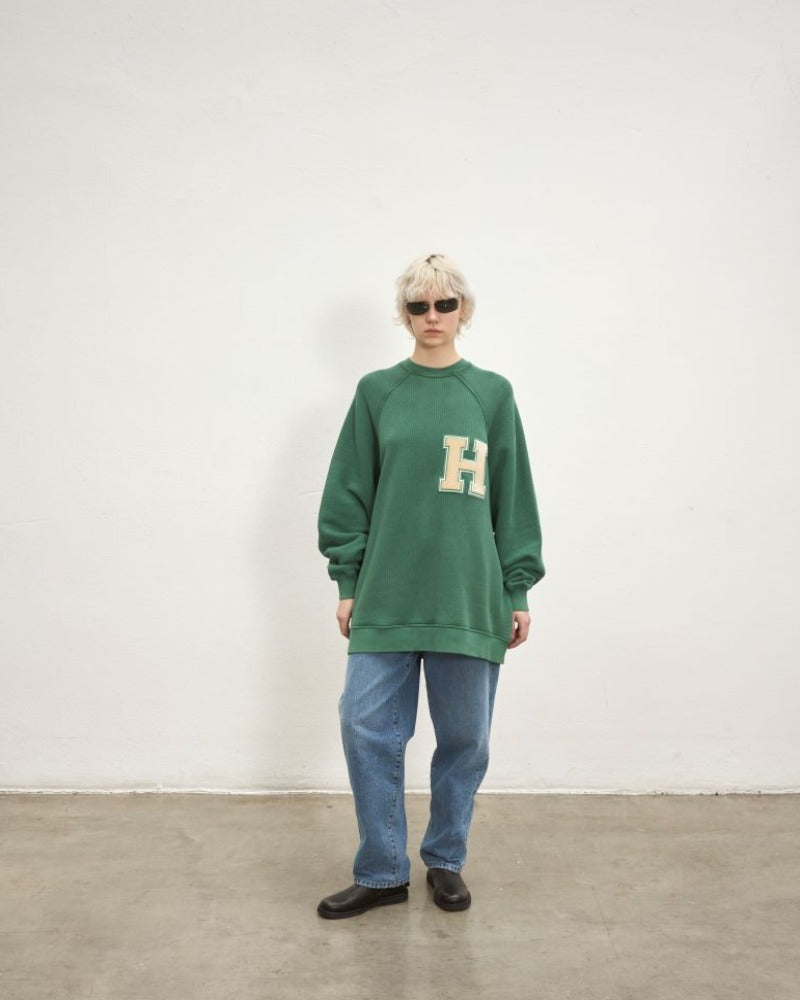 Crew Neck Over Patch, Green, Sweatshirt