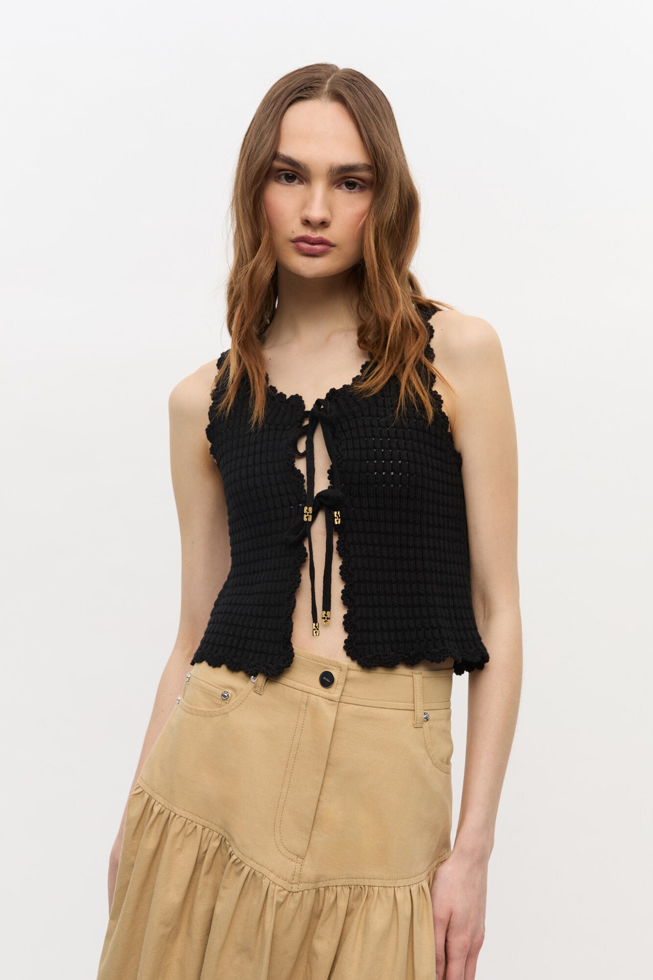 GANNI Textured, Black, Lace Weste