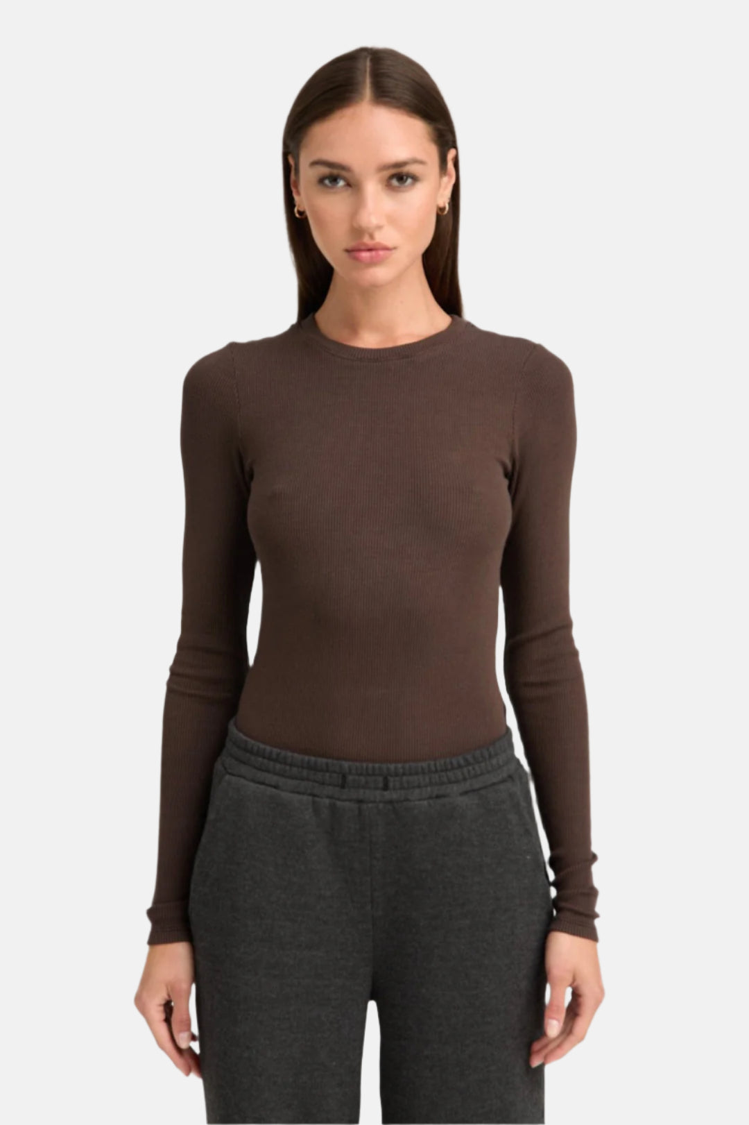 SPRWMN Rib L/S Baby, Choc, T-Shirt