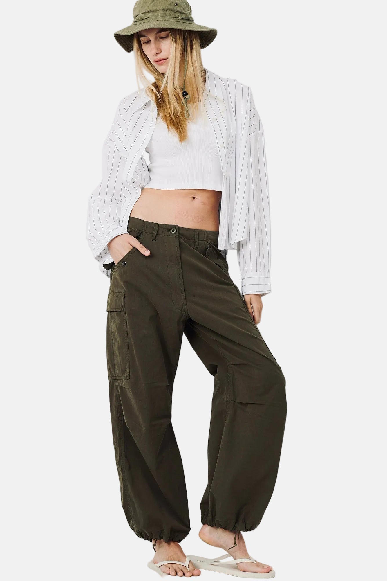 Denimist Cropped Shirt, Ecru/Black Wide Pinstripe, Hemd