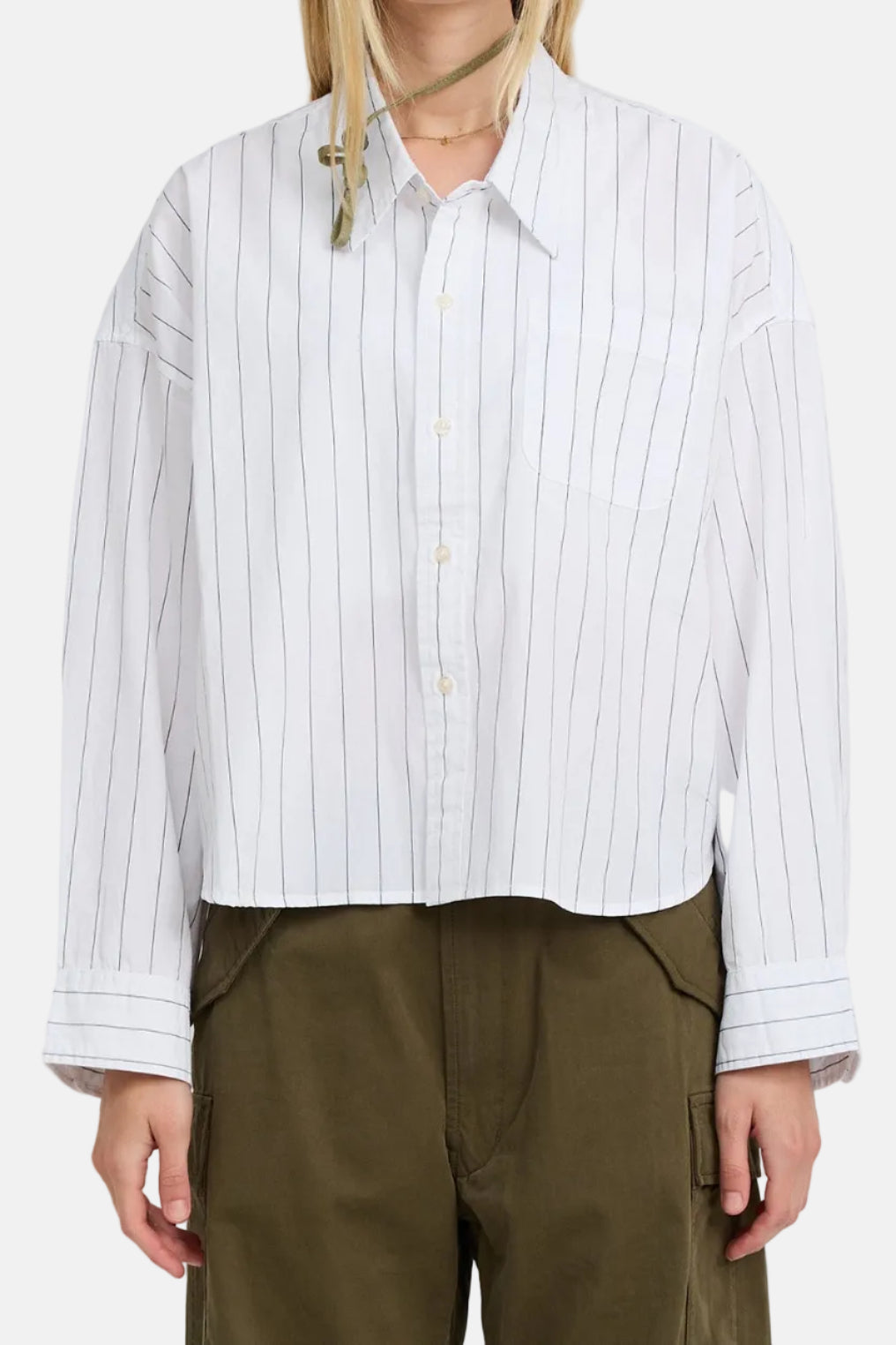 Denimist Cropped Shirt, Ecru/Black Wide Pinstripe, Hemd