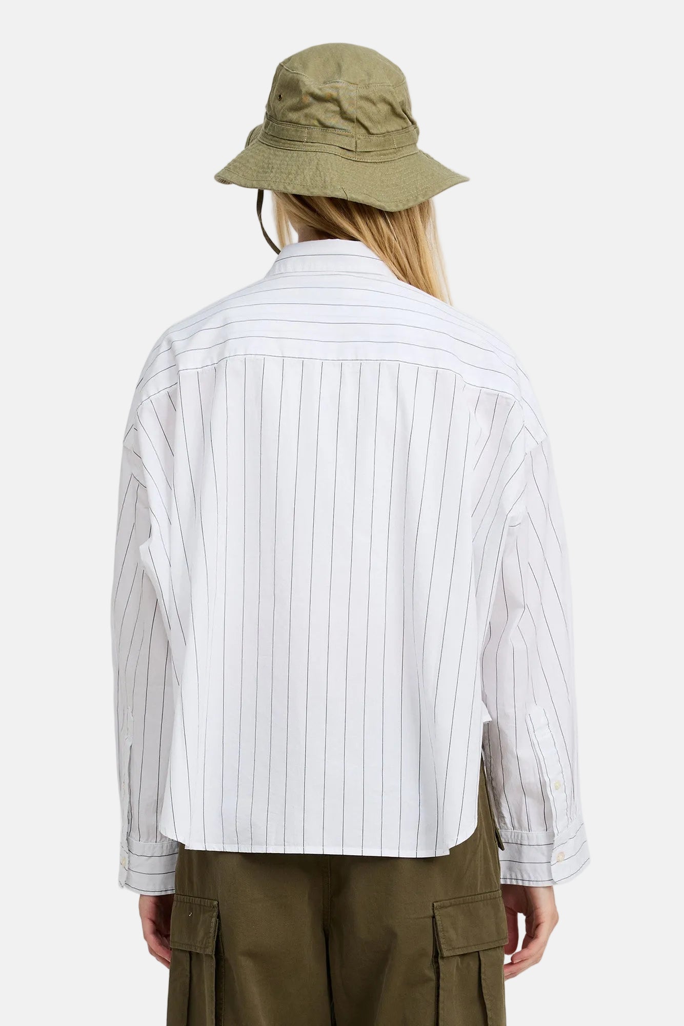 Denimist Cropped Shirt, Ecru/Black Wide Pinstripe, Hemd