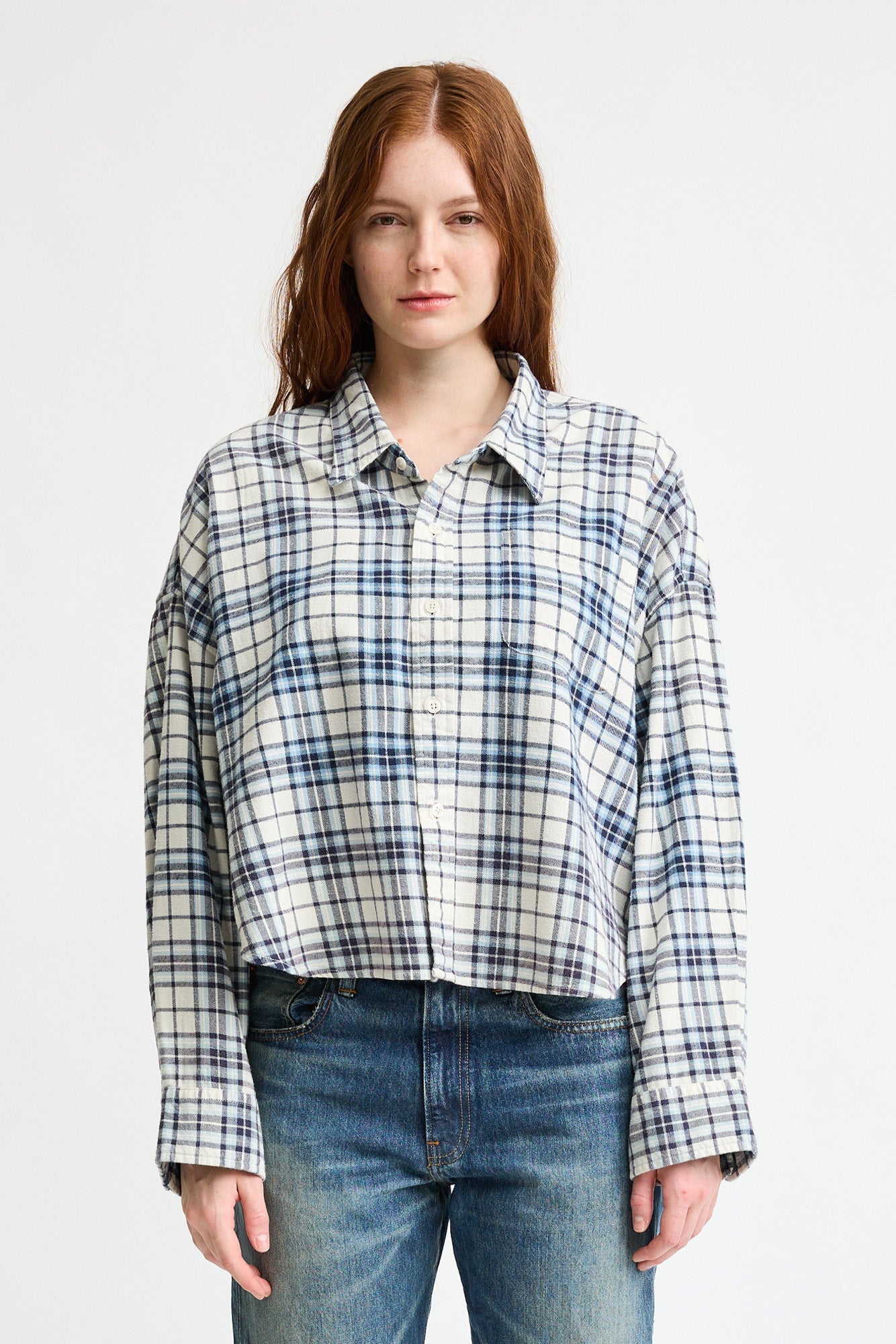 Denimist Cropped Button, Ecru/Blue, Hemd