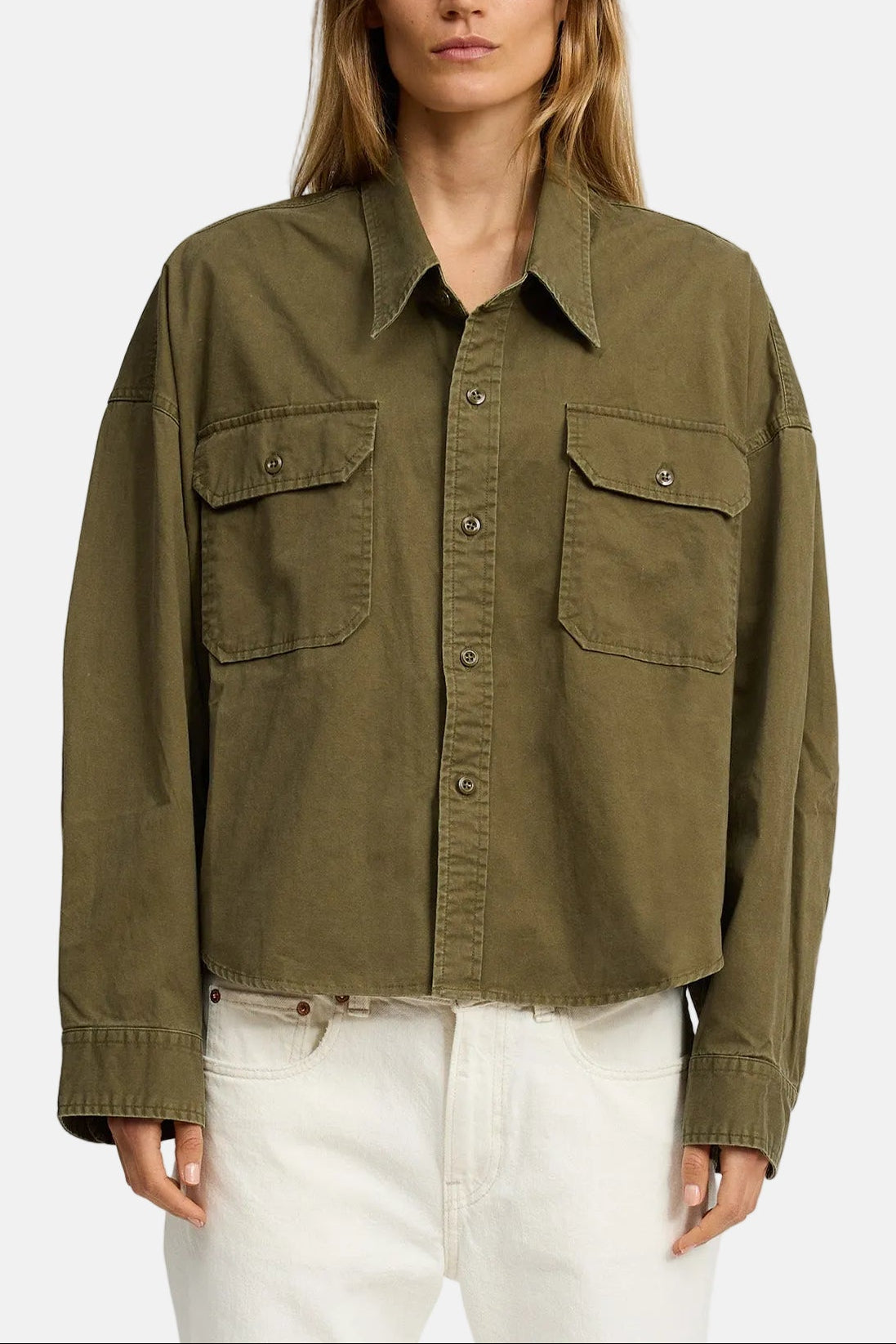 Denimist Cropped Utility Shirt, Olive, Hemd