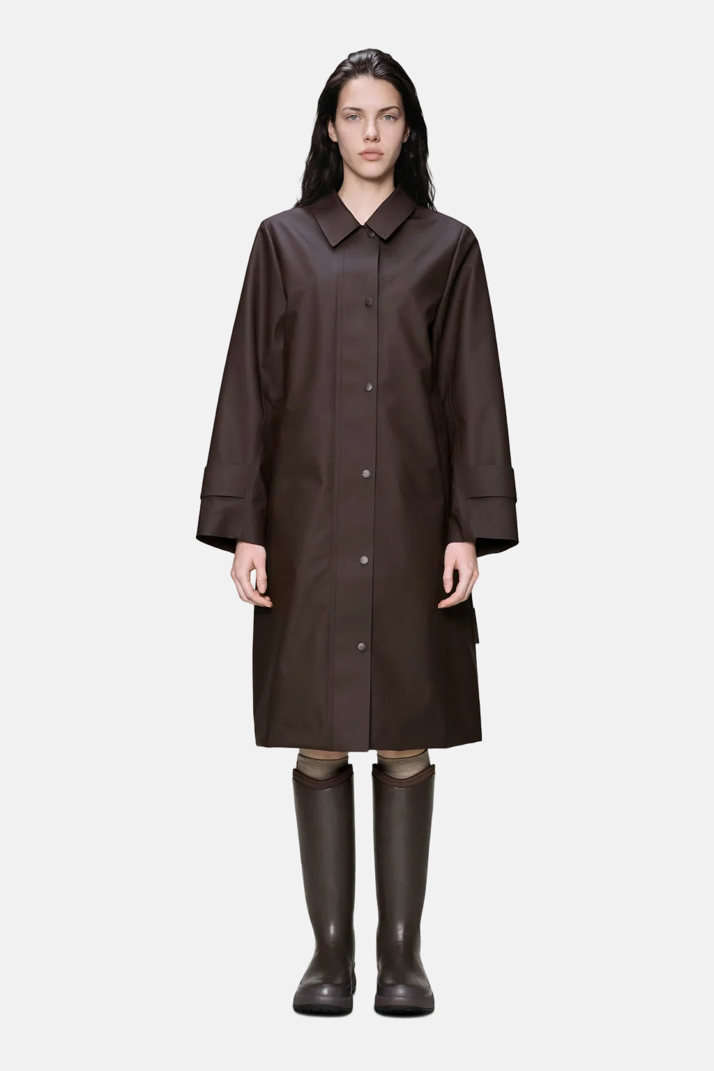 Rains Nara W Bark Long Jacket W3 Jacke in Braun – Ansicht 2
