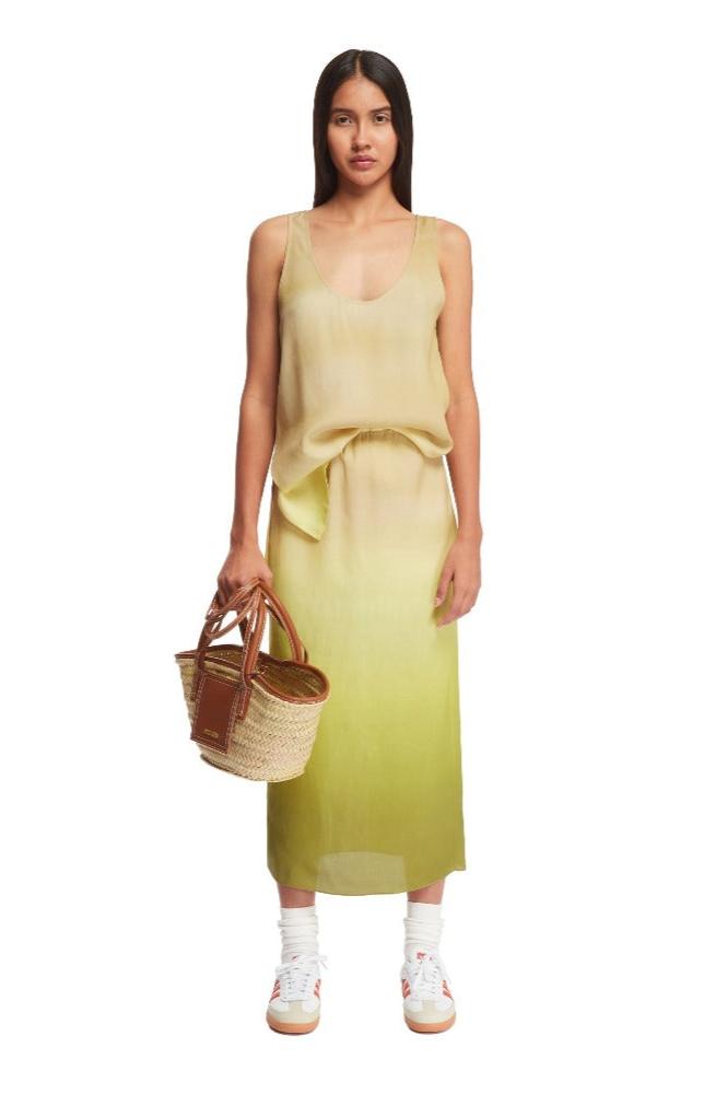 Gauchere Midi Skirt, Sand/Green, Rock